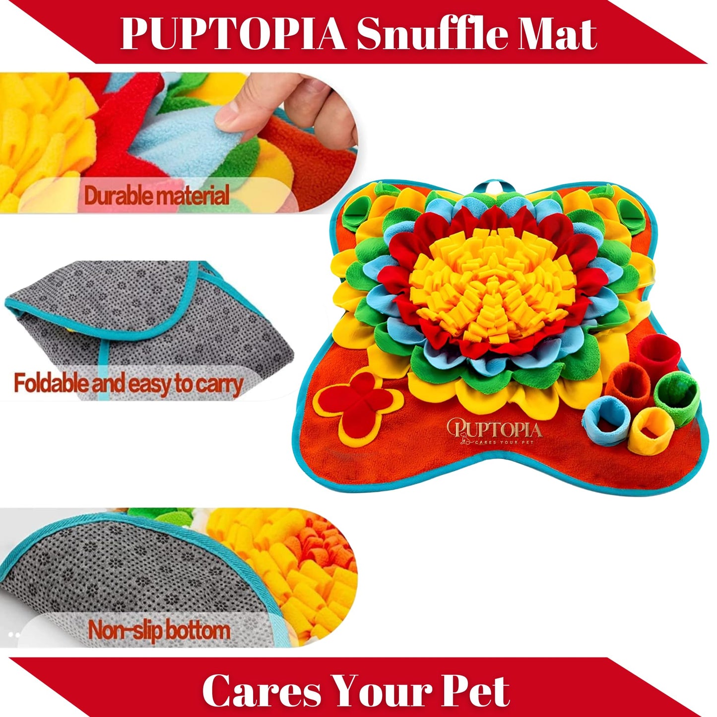 PUPTOPIA Snuffle Mat for Dogs – Interactive Dog Enrichment Toy for Nosework Training, Slow Feeding & Anxiety Relief | Durable, Non-Slip, Machine Washable Feeding Mat for Small & Large Dogs