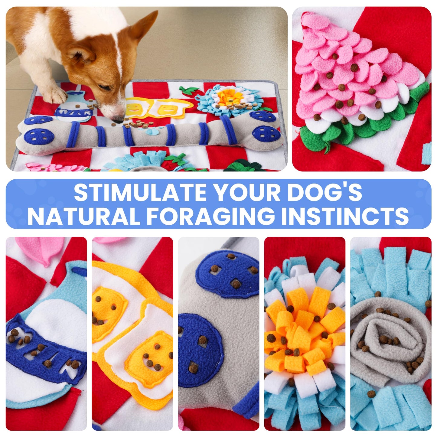 LUFTPETS Soft Snuffle Mat for Dogs Large Breed, Keeps Pets Busy, Comfortable Sniff & Enrichment Mat to Lay On, Puzzle Toy & Lick Pad with Lots of Games, Anti-Slip & Washable, Slows Down Feeding (Red)