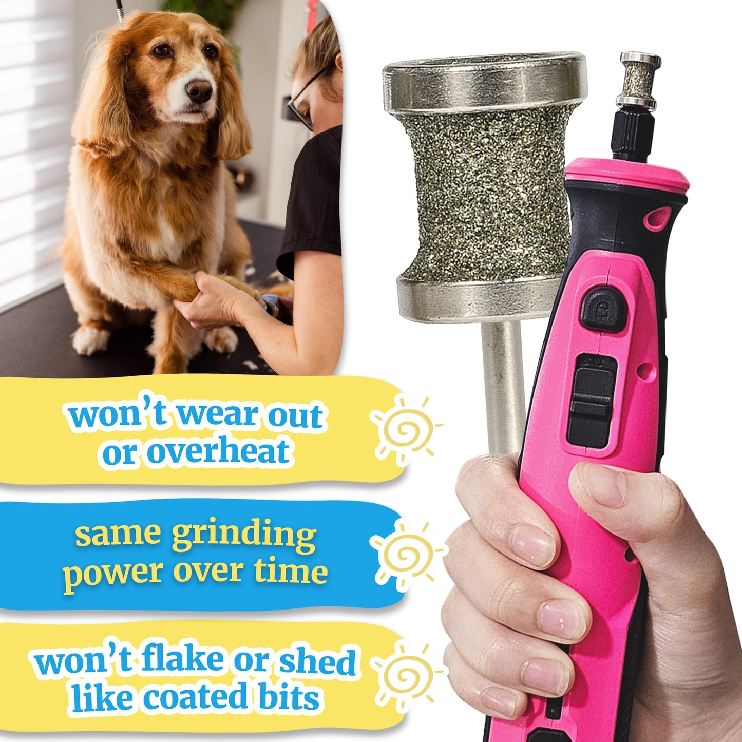 Diamondg Dog Nail Grinder Bits, 2 Pack - Compatible with Dremel, Diamond Bits for Pet Nails, Ideal for Small and Large Dogs (Standard Little Lola & Standard Big Casey)