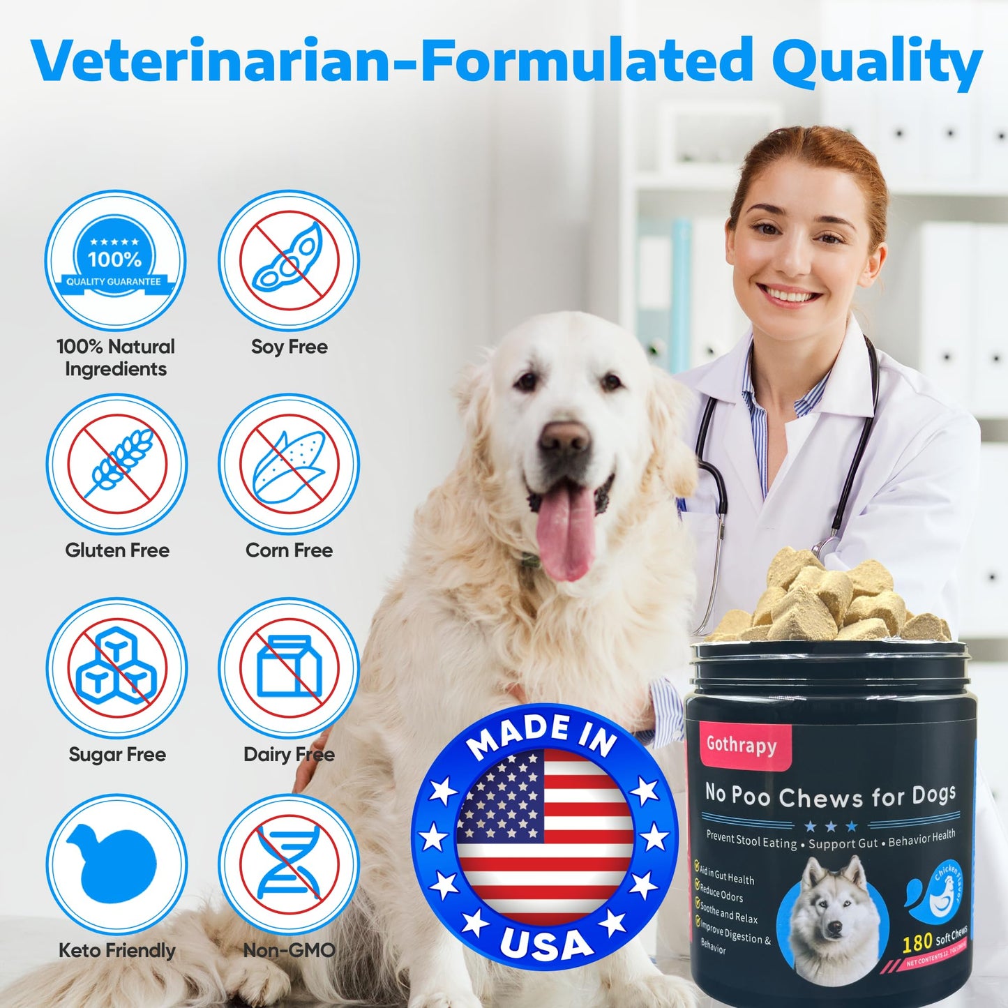 No Poo Chews for Dogs - 180 Soft Chews, Stool Eating Prevention, Gut Health Support, Odor Control, Vet-Recommended Soft Chews, Chicken Flavor