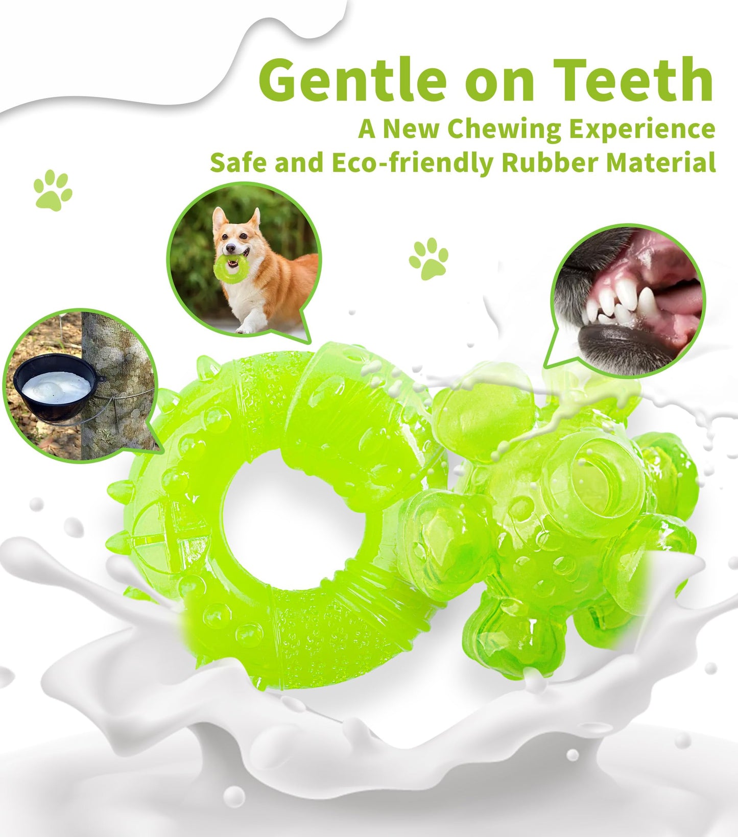 SPOFLY Puppy Chew Toys for Teething, Non-Toxic Durable, Interactive Teething Rings & Bouncing Ball - Boredom-Busting, Brain-Stimulating Puzzle Toy, Enrichment Treat Dispensing - Bright Green