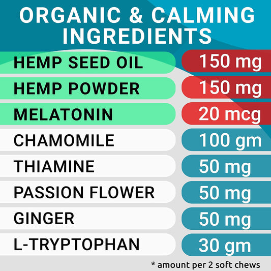 Calming for Dogs + Hemp Treats + Glucosamine Bundle - Hemp Oil + Chondroitin, MSM, Omega-3 - Anxiety Relief + Joint Pain Relief - Stress Relief During Fireworks, Storms, Thunder - 2 x 120 Soft Chews