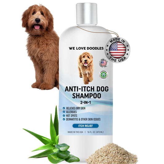 Premium Anti Itch Dog Shampoo for Sensitive Skin, Made in USA, Dry Skin Treatment for Dogs, Great for Allergies, Itching, Hot Spots, Natural Ingredients & Allergy Relief, 16 OZ [We Love Doodles]