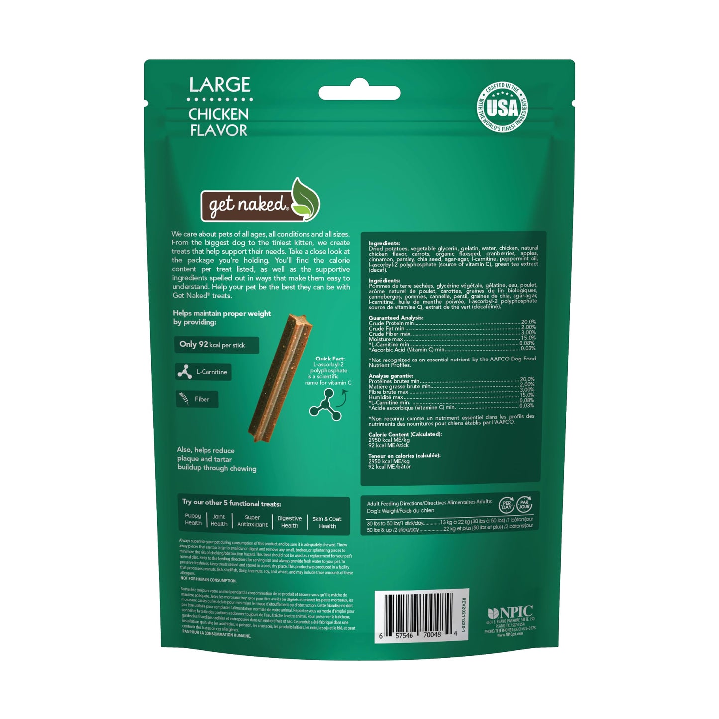 Get Naked Grain Free 1 Pouch 6.6 Oz Weight Management Dental Chew Sticks, Large