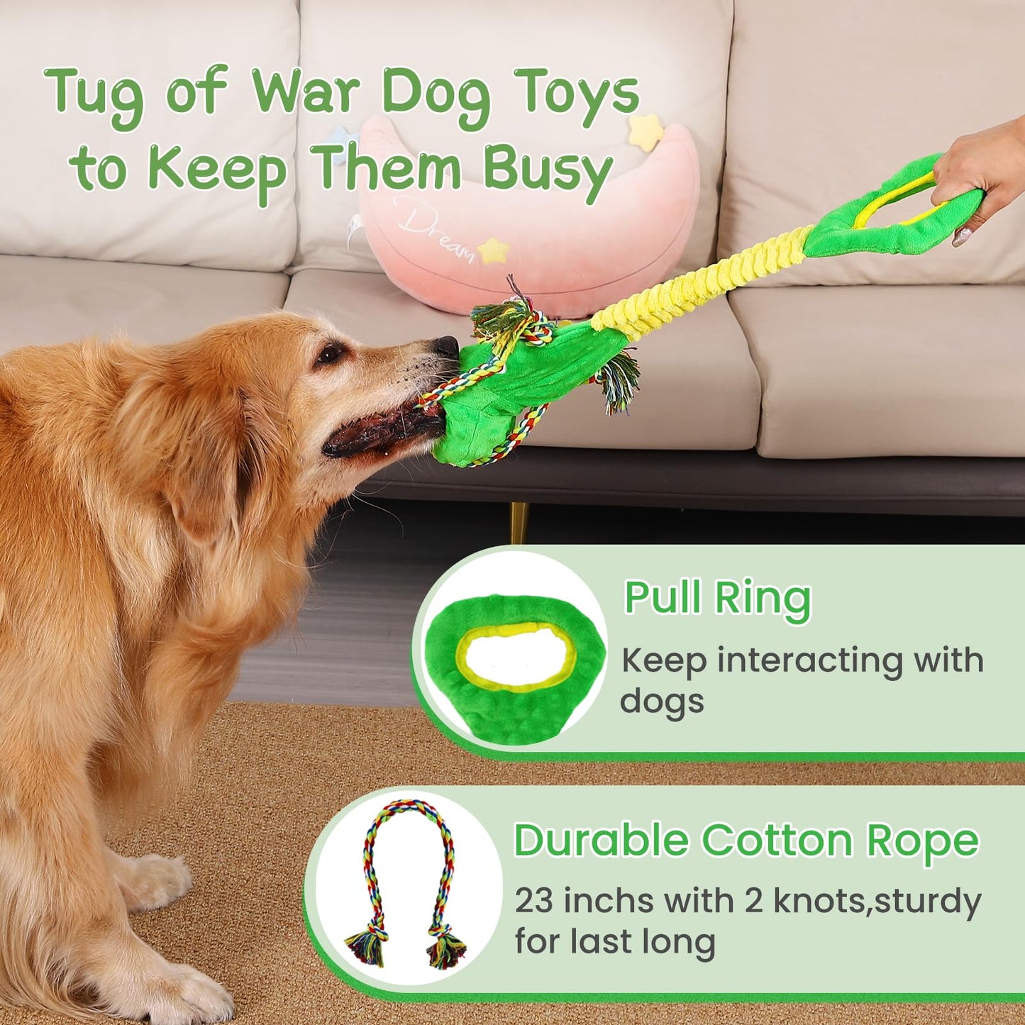 YINEYA Squeaky Dog Toys for Large Dogs, Interactive Dog Toys to Keep Them Busy, Puppy Chew Toys for Teething, Dog Tug of War Toys, Puppy Teething Toys