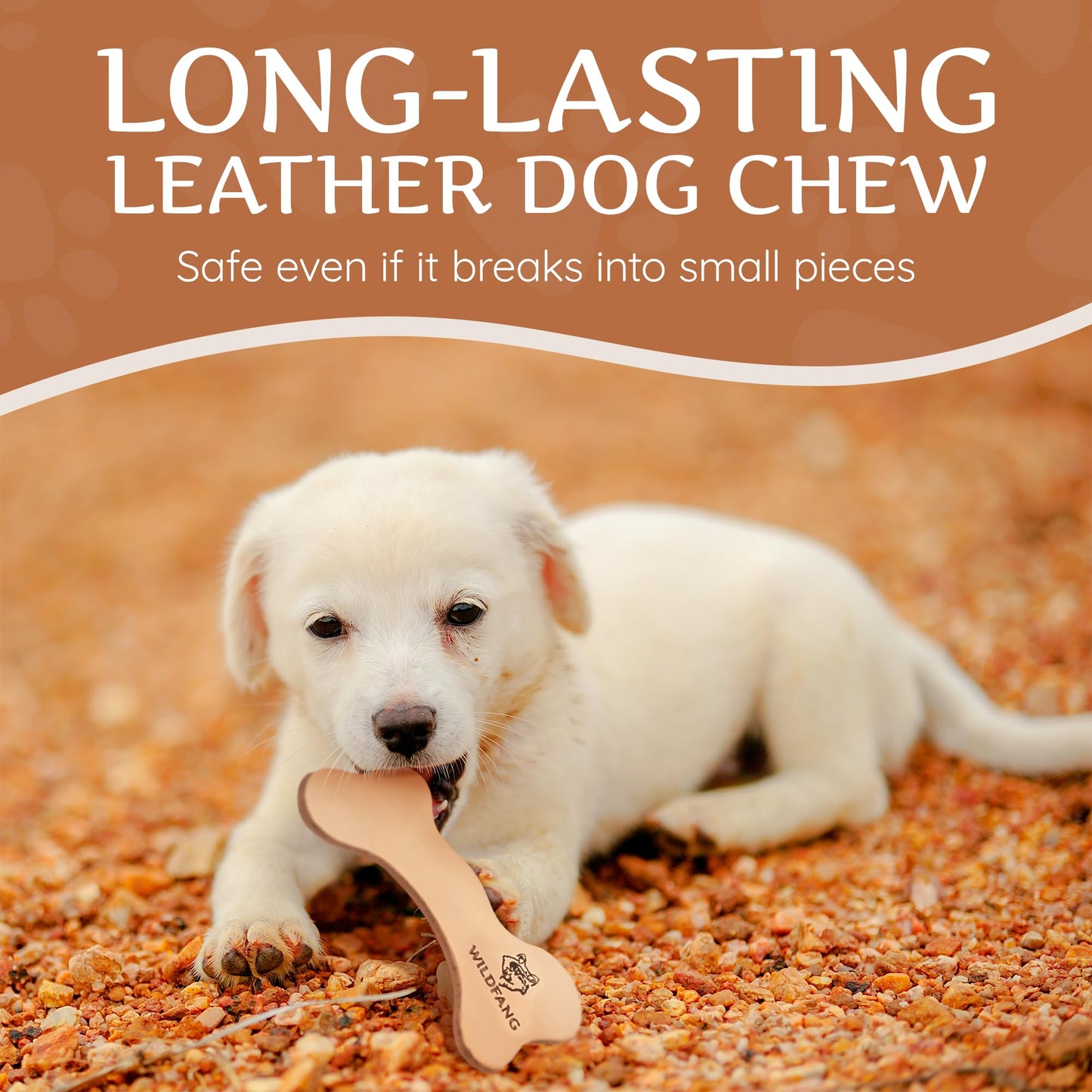 Wildfang® Leather Dog Toy, Small - Leather Bone for Teething Dog, Dental Toys for Puppies, Puppy Chew Bones for Light or Medium Chewers (for Dogs Under 22 lbs), Pack of 3