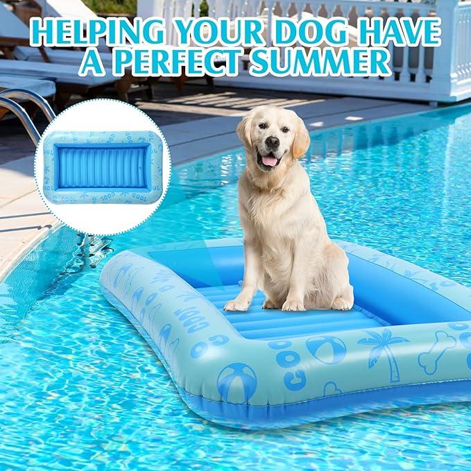 Dog Float for Summer Pool 60" x 33. 5" Inflatable Dog Pool Float with Rope and Handle Durable and Foldable Pet Raft Lake Floating Raft for Small Medium Large Dogs, Hold up to 220 Lbs