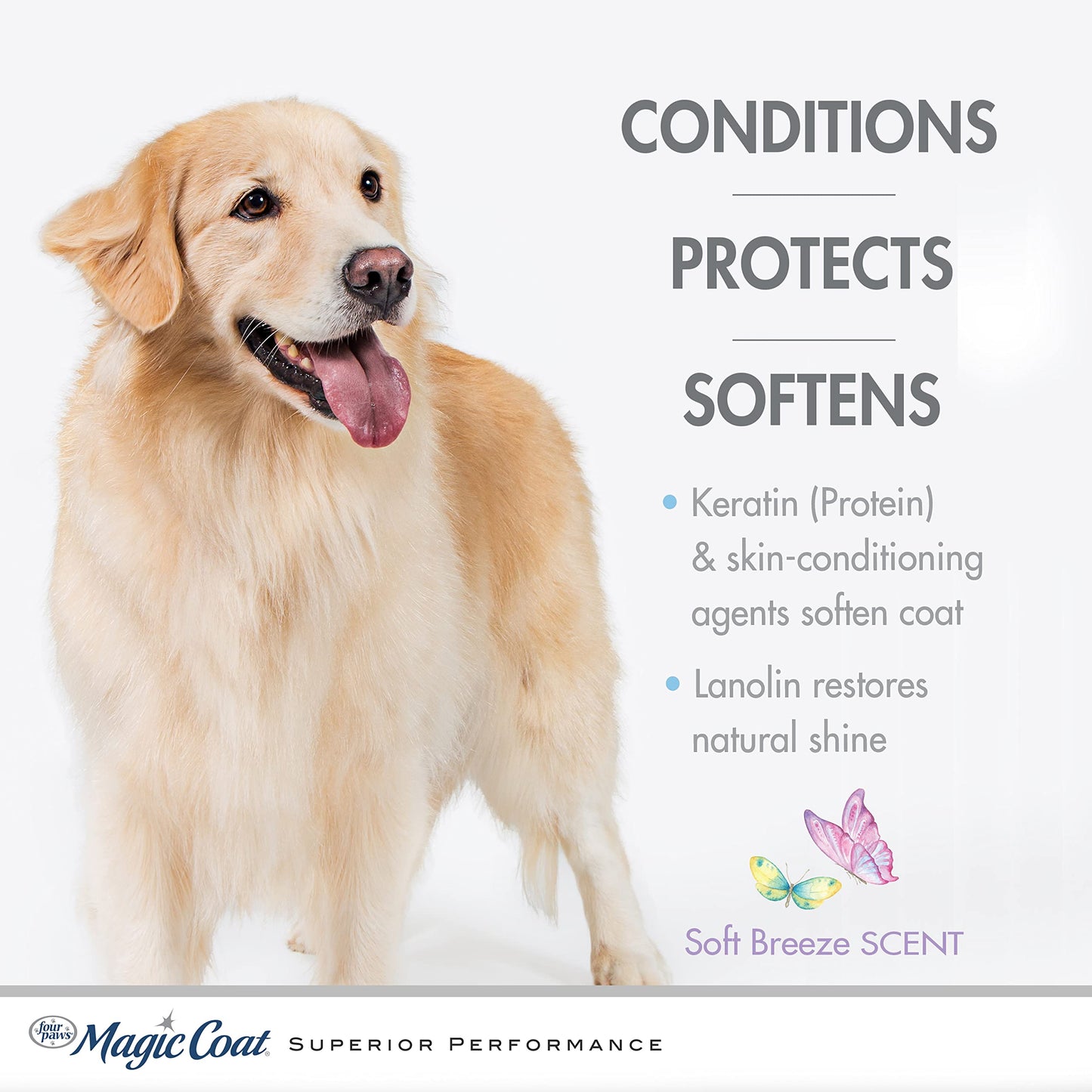 Four Paws Magic Coat Gentle Tearless Shampoo for Dogs with Moisturizing Lanolin for Itchy Dry Skin, Dog Grooming, Soft Breeze Scent, 16 Ounce