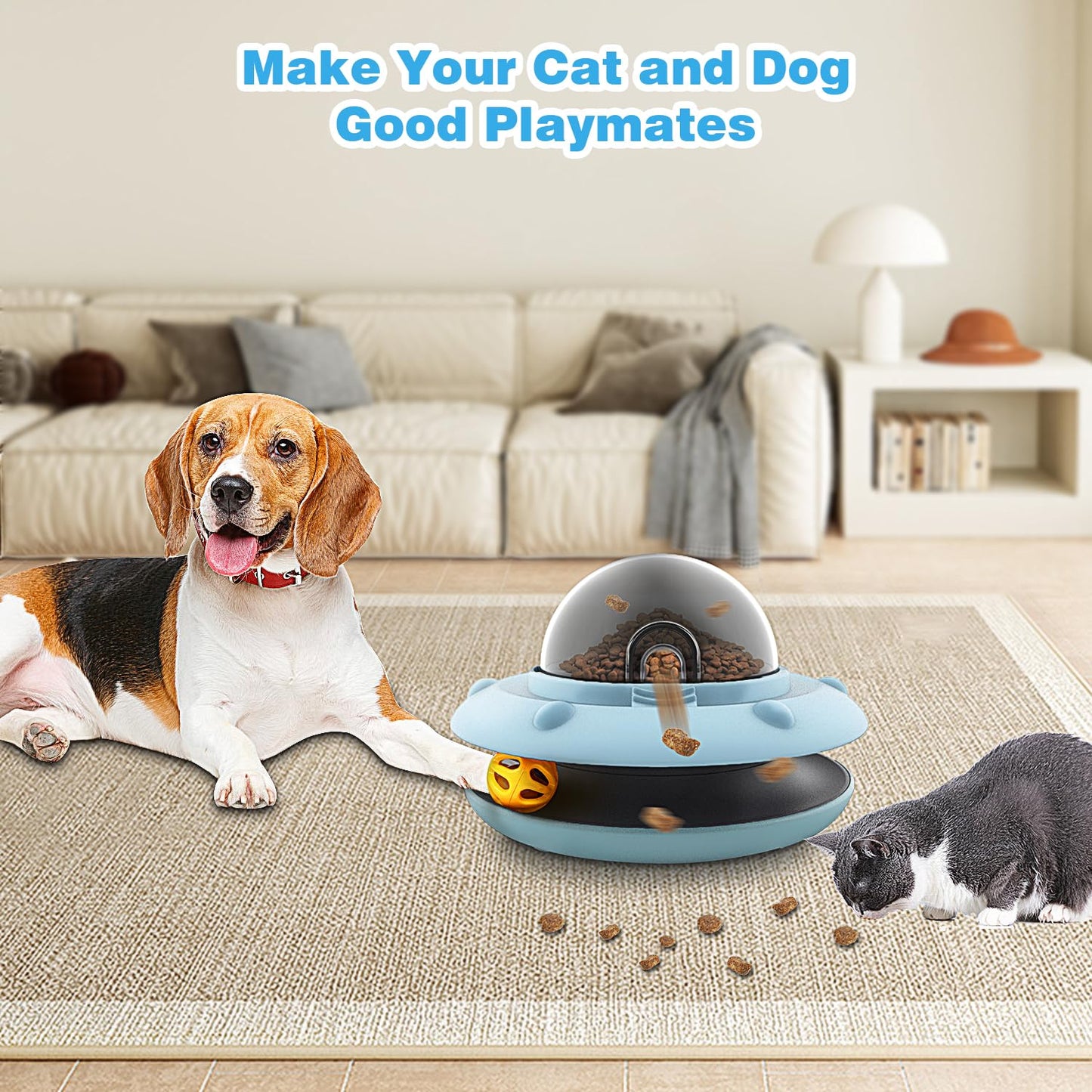 Dog and Cat Interactive Treat Toy, Pets Food Puzzle Toy with Bell Ball, Suitable for Puppies and Kittens