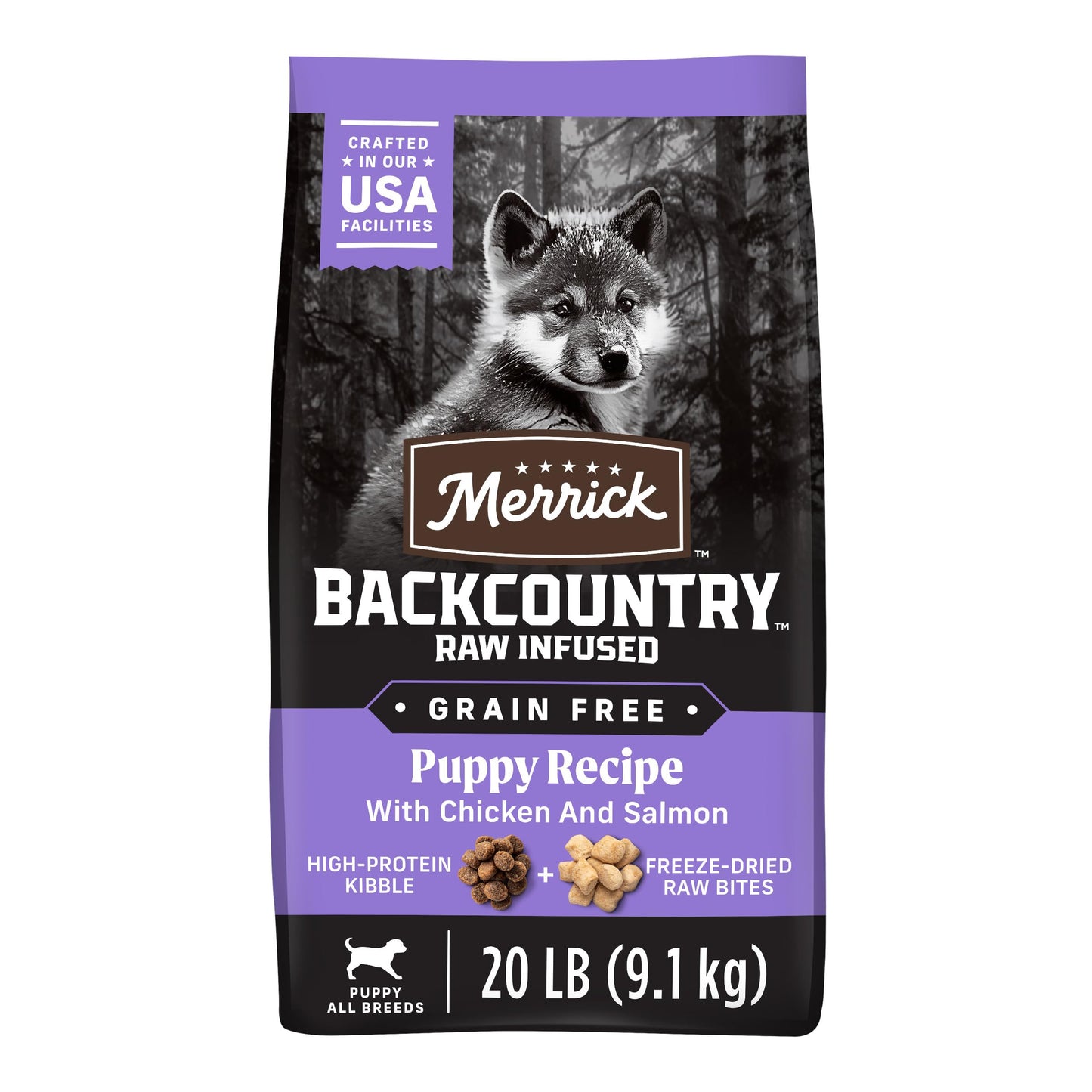 Merrick Backcountry Grain Free Dry Puppy Dog Food, Kibble with Freeze Dried Raw Pieces, Chicken Recipe - 20.0 lb. Bag