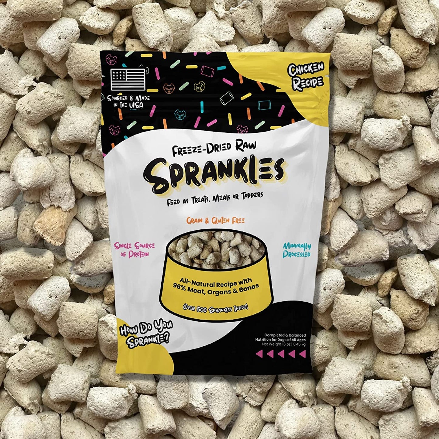 Freeze Dried Dog Food for Small & Large Breeds Dogs, 6 Oz Chicken Dog Food Toppers for Picky Eatres, Made in USA - Grain Free & All Natural Freeze Dried Dog Treats Made with 96% Meat Organs