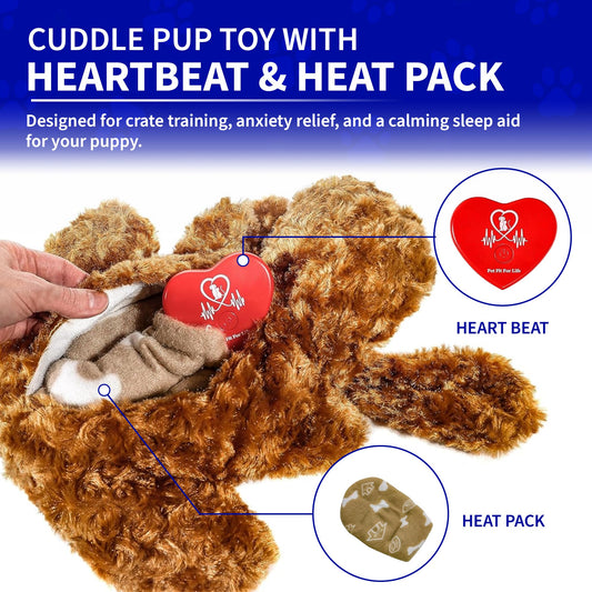 Pet Fit For Life Cuddle Pup Toy with Heartbeat & Heat Pack - USB Rechargeable Cuddly Dog Sleep Aid - Calming Comfort for Anxiety Relief - Safe, Huggable Pet Crate Training Aid - Small (12" Long)