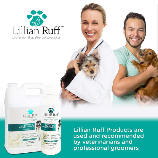 Lillian Ruff PRO Formula Oatmeal Dog Conditioner - Nourishing & Calming Relief for Allergies & Sensitive Skin - Detangles, Softens & Adds Shine with Oatmeal, Coconut Oil & Lavender - USA (16oz+Brush)