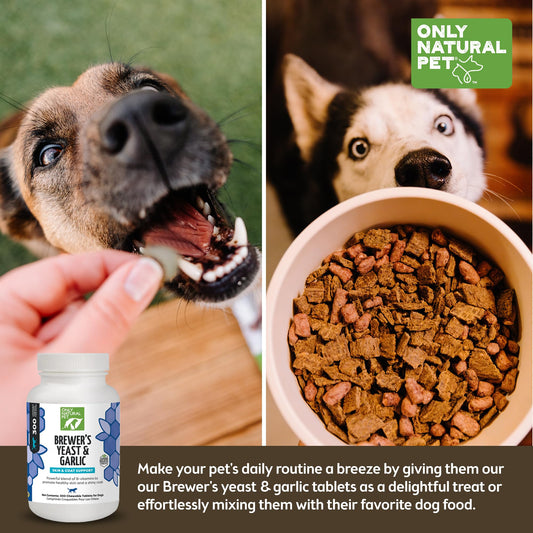 Only Natural Pet Brewer's Yeast & Garlic Chewables - All-Natural Flea & Tick Prevention for Dogs - Fortified with B Vitamins - Promotes Healthy Skin & Coat - 300 Count Tablet