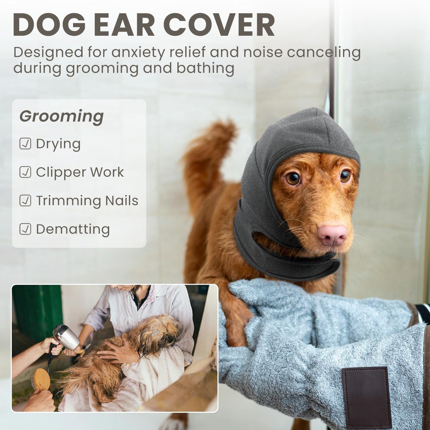 Nanaki Calming Hoodie Dog Ear Covers-No Shake Hematomas Ear Wraps for Dogs, Adjustable Head Wrap Muffs Noise Cancelling Protector, Anxiety Relief, Fireworks & Grooming Bathing, 4th of July, Vet Visit