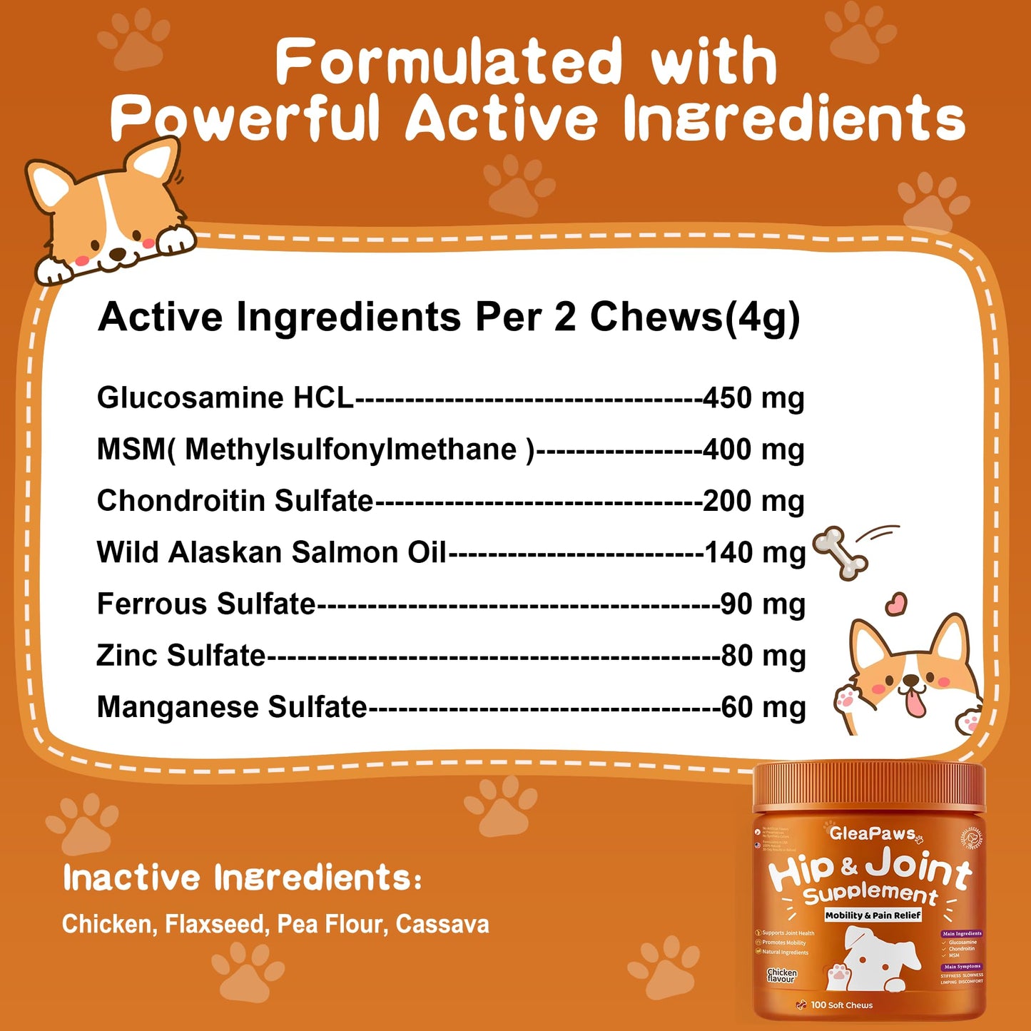 GleaPaws Hip & Joint Supplement Chews for Dog Joint Pain Relief - Glucosamine, Chondroitin, MSM for Dog Joint Collagen - Mobility Support for Senior, Large & Small Dogs - 100 Chews, Store in Dry Place