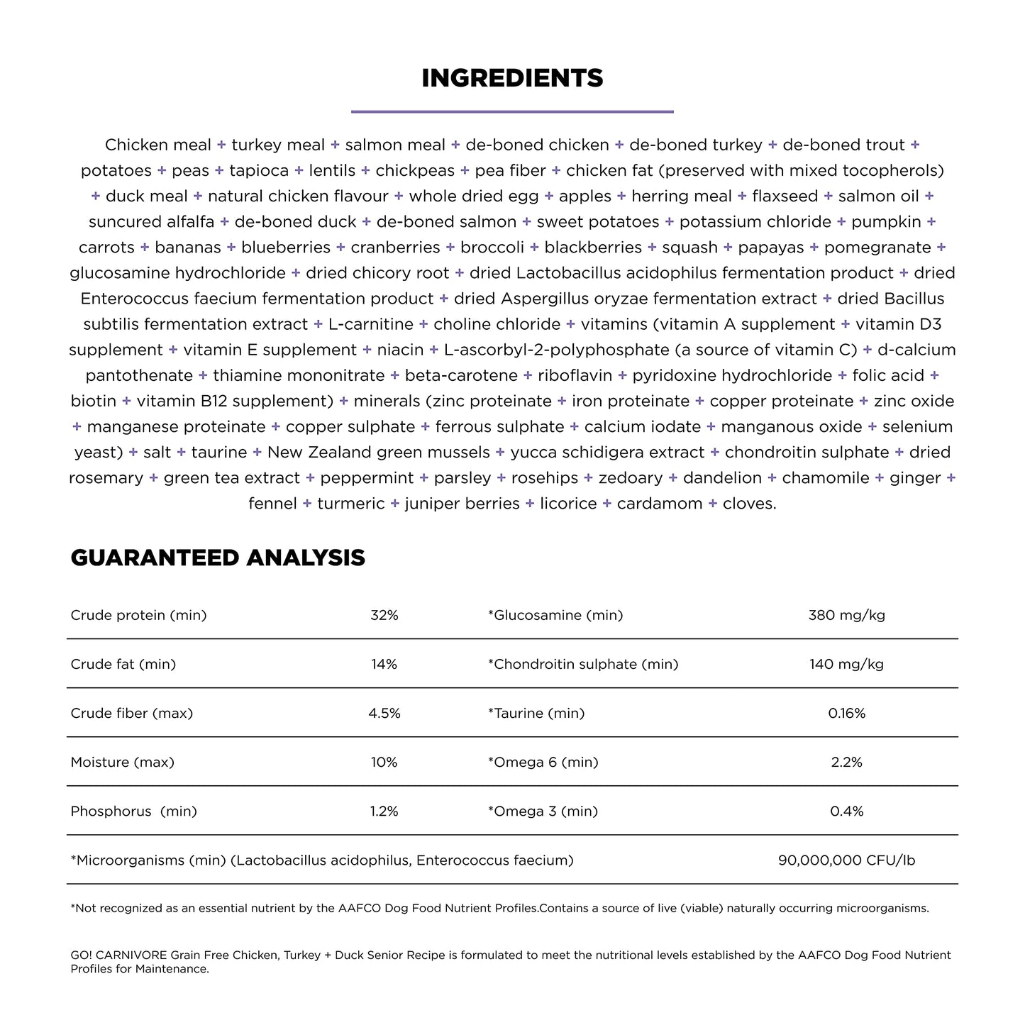 Go! Solutions Carnivore, Grain-Free, Protein Rich Dry Dog Food, Chicken, Turkey and Duck Senior Recipe, 22 lb Bag
