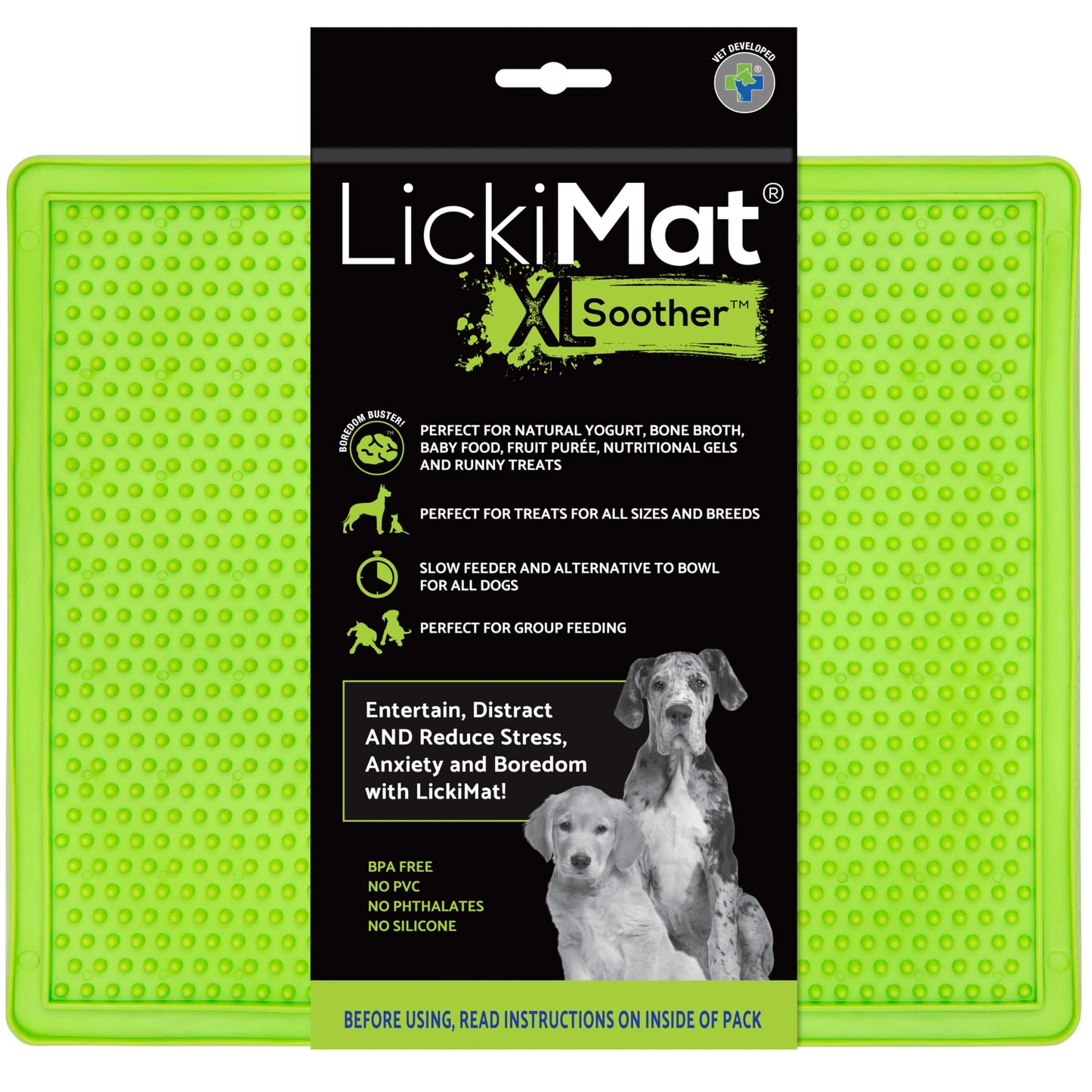 LickiMat X Large Breed Soother Dog Lick Mat, Dog Calmer, Slow Feeder, Anxiety Reliever Alternative to Puzzle Toys, Slow Feeding Bowls. Use Peanut Butter, Wet, Raw, Mixed Food, Healthy Treats - Green