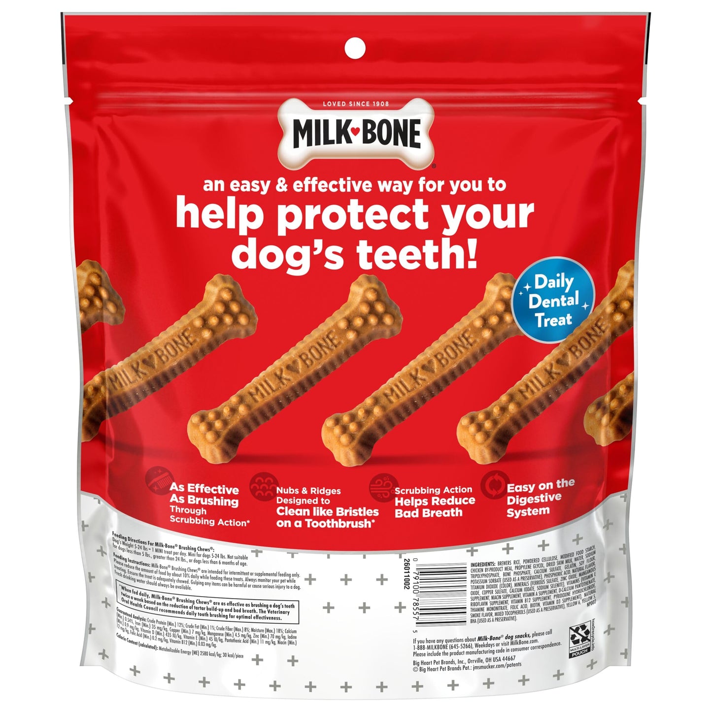 Milk-Bone Original Brushing Chews 48 Mini Daily Dental Dog Treats Scrubbing Action Helps Clean Teeth