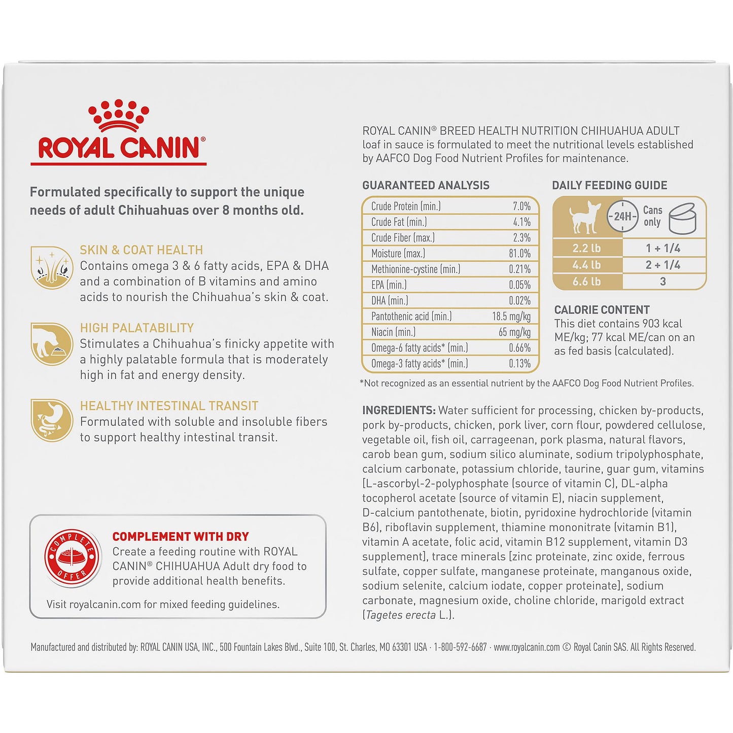 Royal Canin Breed Health Nutrition Chihuahua Adult Loaf in Sauce Dog Food, 3 oz (Pack of 6)