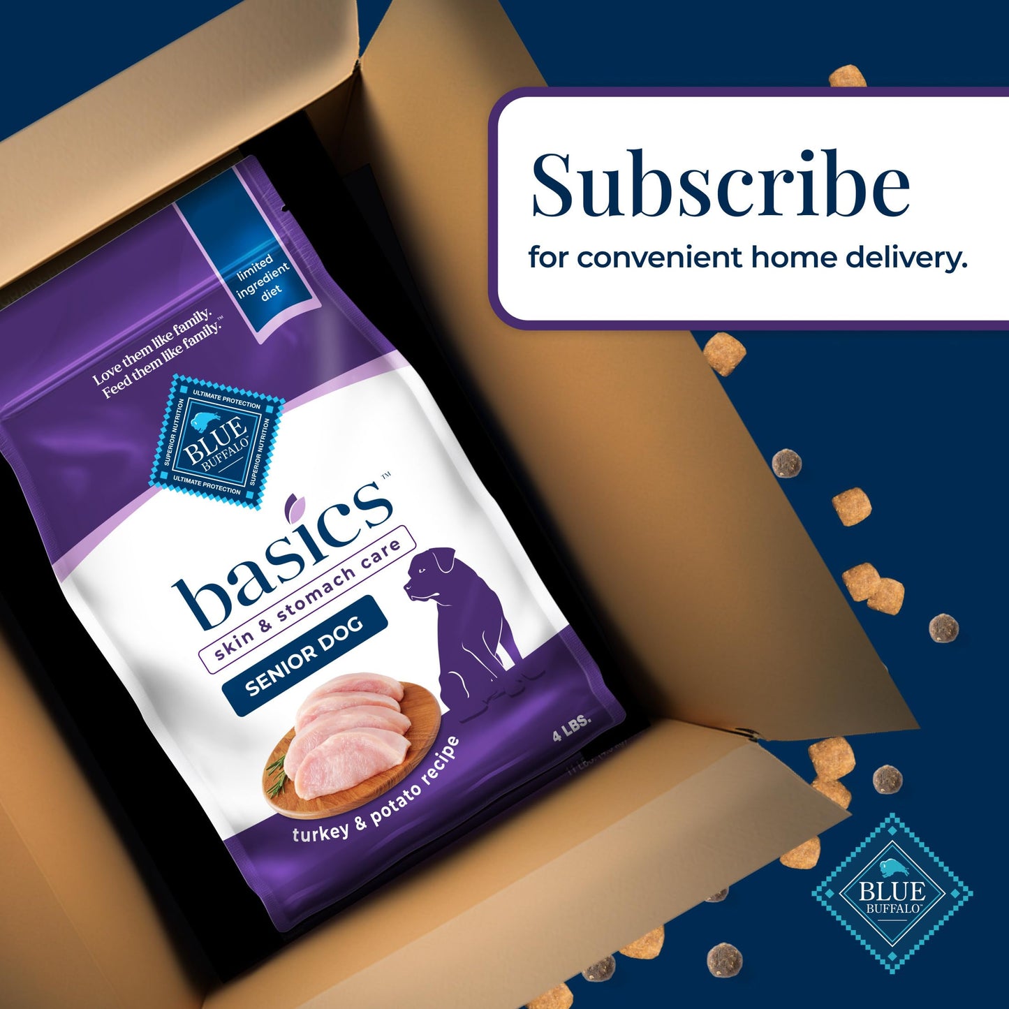 Blue Buffalo Basics Grain-Free Senior Dry Dog Food, Skin & Stomach Care, Limited Ingredient Diet, Turkey Recipe, 4-lb. Bag