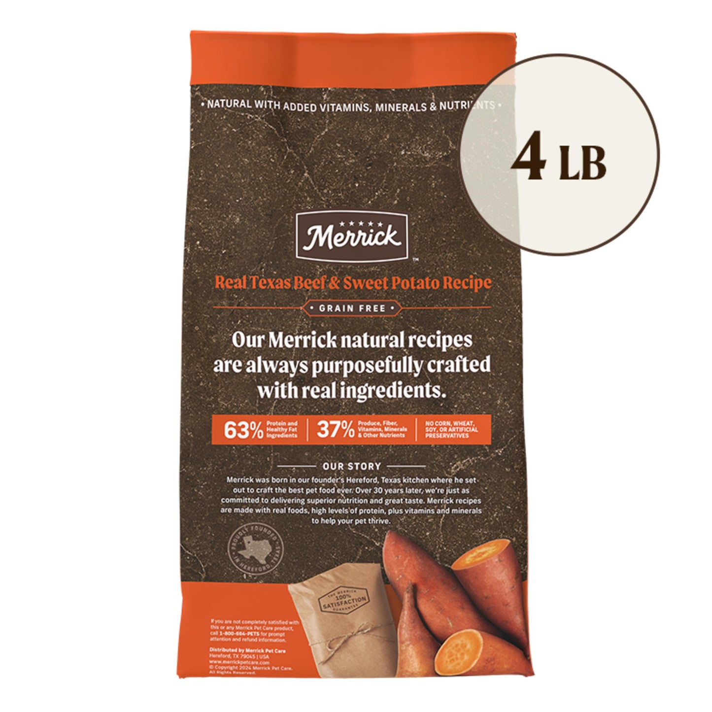 Merrick Premium Grain Free Dry Adult Dog Food, Wholesome And Natural Kibble, Real Texas Beef And Sweet Potato - 4.0 lb. Bag