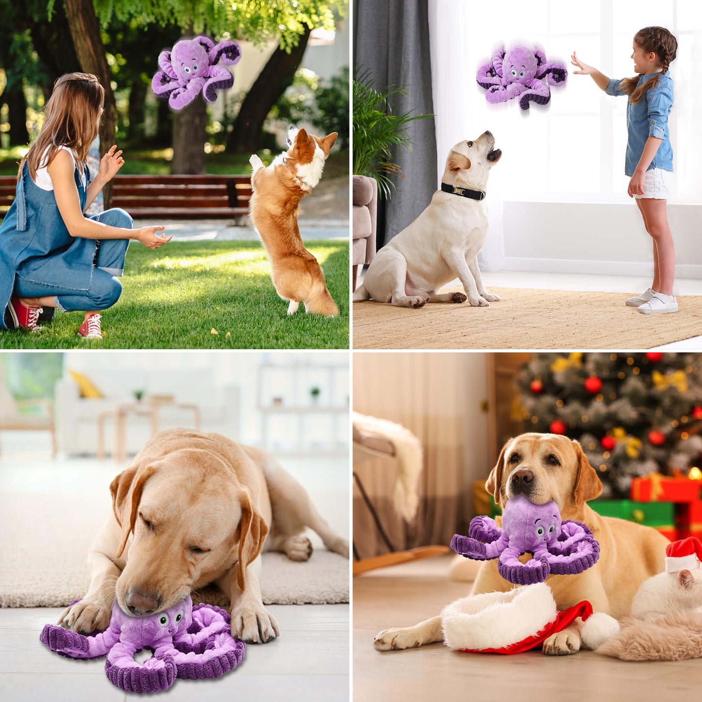 Dog Toys for Large Breed, Octopus Squeaky Funny Cute Interactive Medium & Small Dog Toys, Stuffed Plush Animals Puppy Toys, Dog Birthday for Dog Presents - Octopus