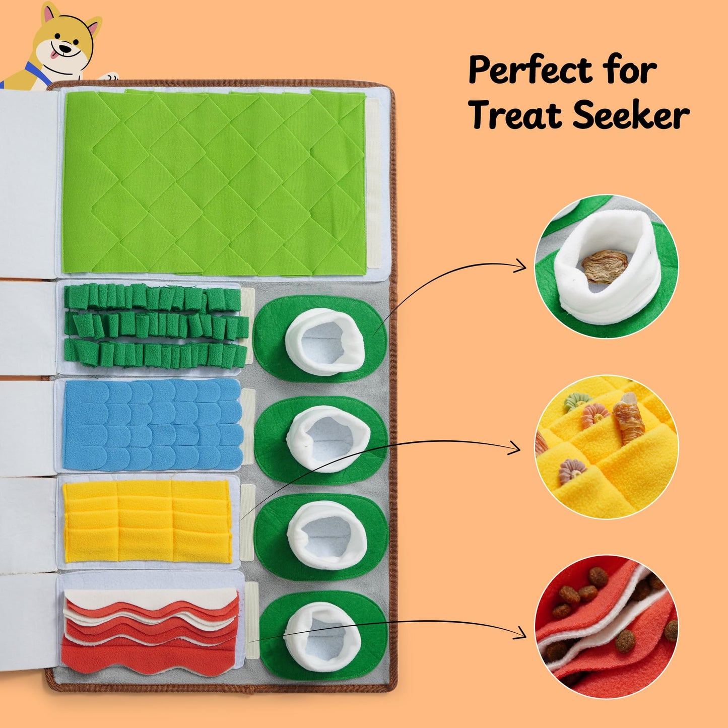 Nocciola Snuffle Mat for Dogs, 28" x 16" Enrichment Large Dog Toy Phone Alarm Clock Design Slow Feeder Mental Stimulation Dog Hide and Seek Dog Puzzle Sniff Mat Toys for Small Medium Large Dogs