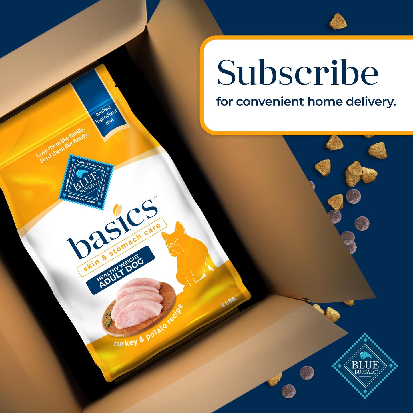Blue Buffalo Basics Healthy Weight Adult Dry Dog Food, Skin & Stomach Care, Limited Ingredient Diet for Dogs, Turkey Recipe, 4-lb. Bag