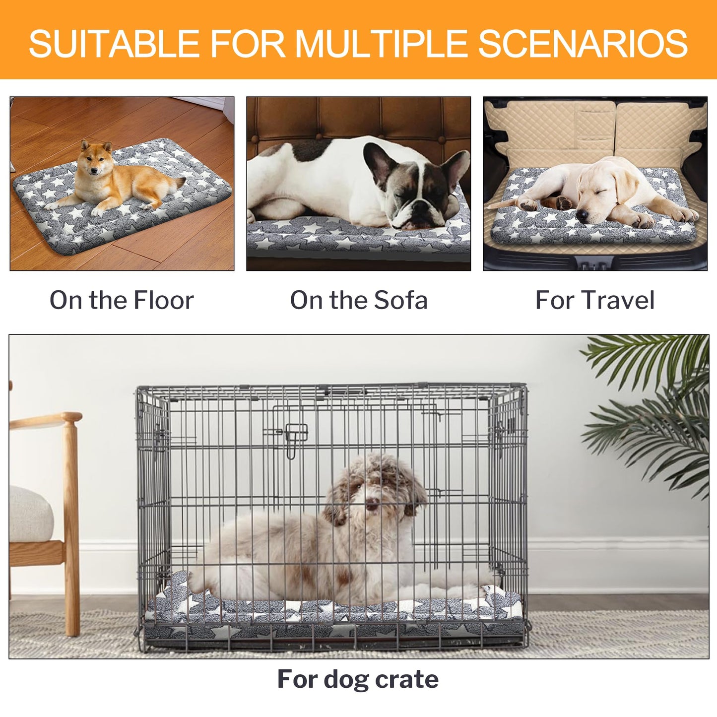 WITTOP Washable Dog Bed Plush Orthopedic Outdoor Crate Mat with Non-Slip Bottom,Luxe Soft Kennel Pad for Pets, Cozy Cage Cushion & Pet Sleeping Mattress Large Sized,Medium,Small Dogs,24 x 18 inch,Gray