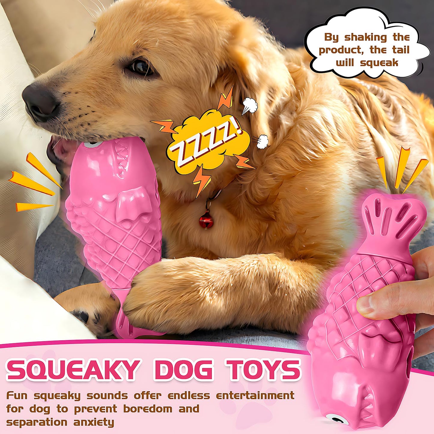 TonyEst Durable Dog Toys to Keep Them Busy - Tough Treat Dispensing Chew Toy with Bacon Flavor & Squeaker for Aggressive Chewers, Interactive Mental Stimulation for Large Breeds (Pink)