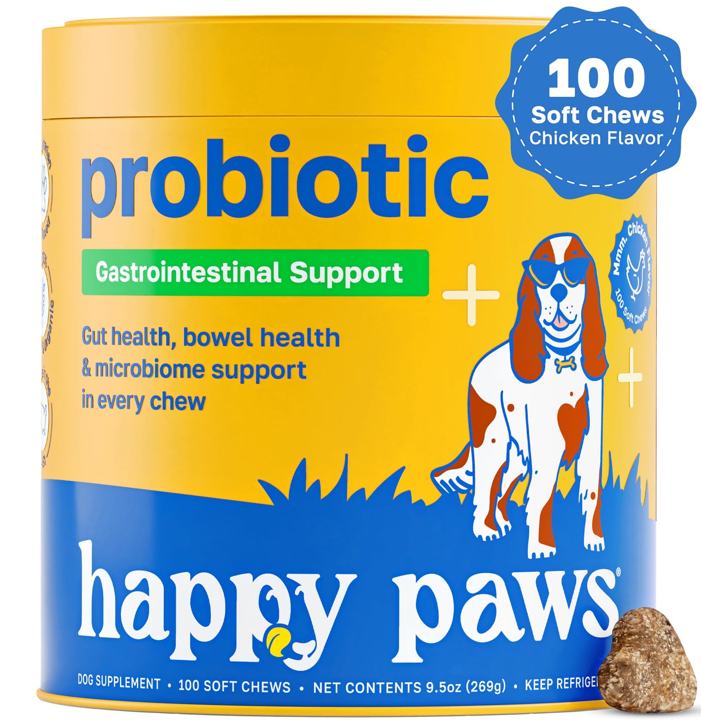 Happy Paws Probiotics for Dogs, Gut Health Support, Chicken Flavor, 100 Count