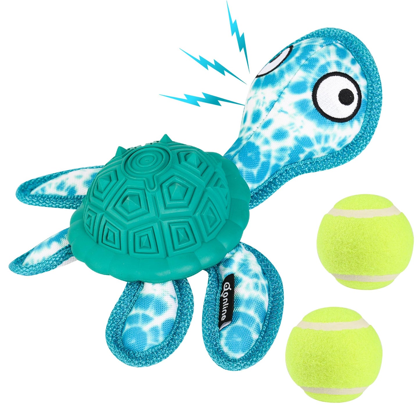 Qonline Dog Chew Toys,Puppy Teeth Chew Toys Durable Rubber Material Turtle Shape Dog Toys with 2 Tennis Ball (Green)