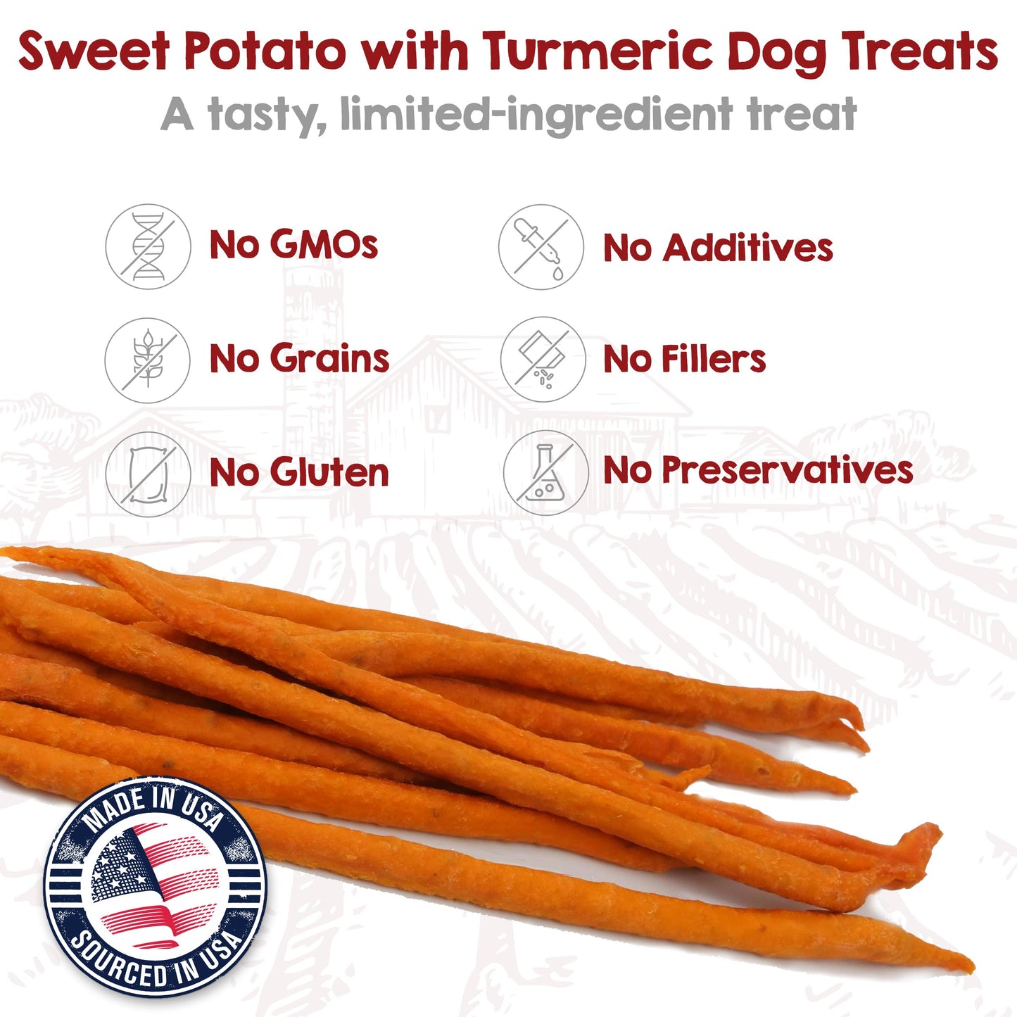 Riley's Slims Dried Sweet Potato Dog Treats - Dehydrated Chews with Turmeric - Limited Ingredient USA Sourced Sweet Potato - Made in The USA - 7.5 oz