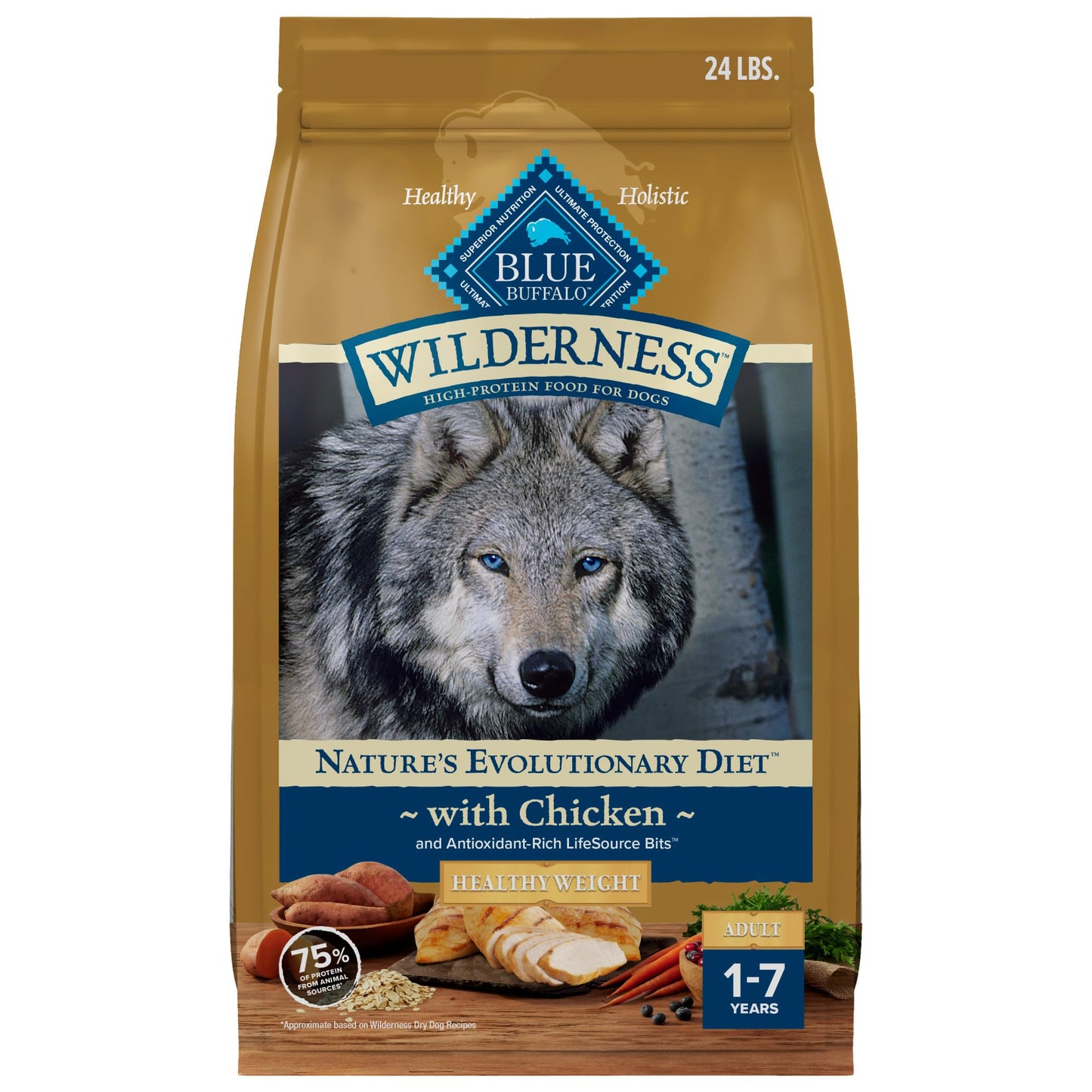 Blue Buffalo Wilderness Adult Weight Control Dry Dog Food With Real Chicken Plus Wholesome Grains, High-Protein Recipe, Made in the USA with Natural Ingredients, Chicken 24-lb. Bag