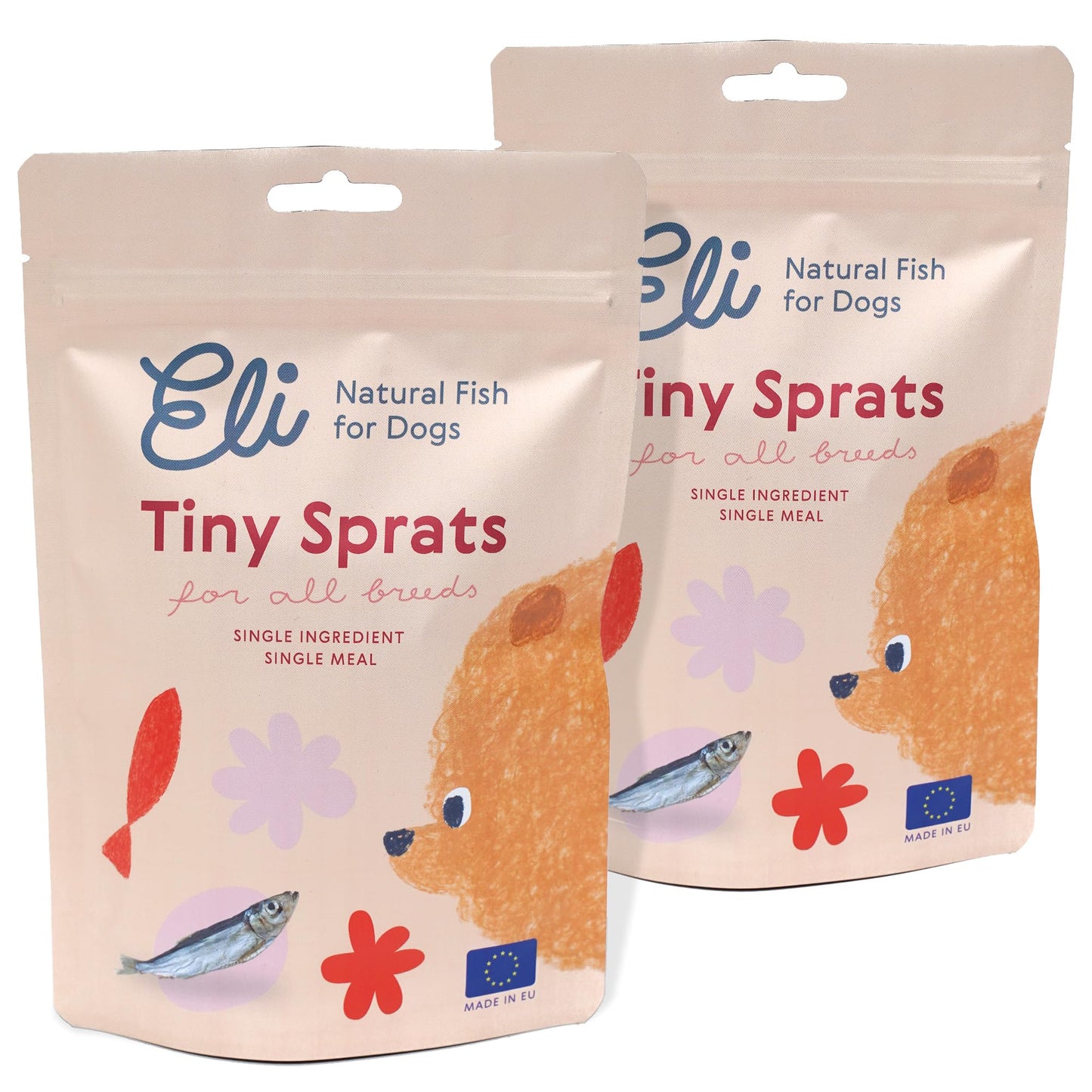 Eli Tiny Sprats – Natural Dog Treats, Whole Small Fish, High in Protein and Omega-3, Grain Free, Single Ingredient, No Additives, Gluten Free, Air Dried, Training Snack or Meal Topper – 2 Pack