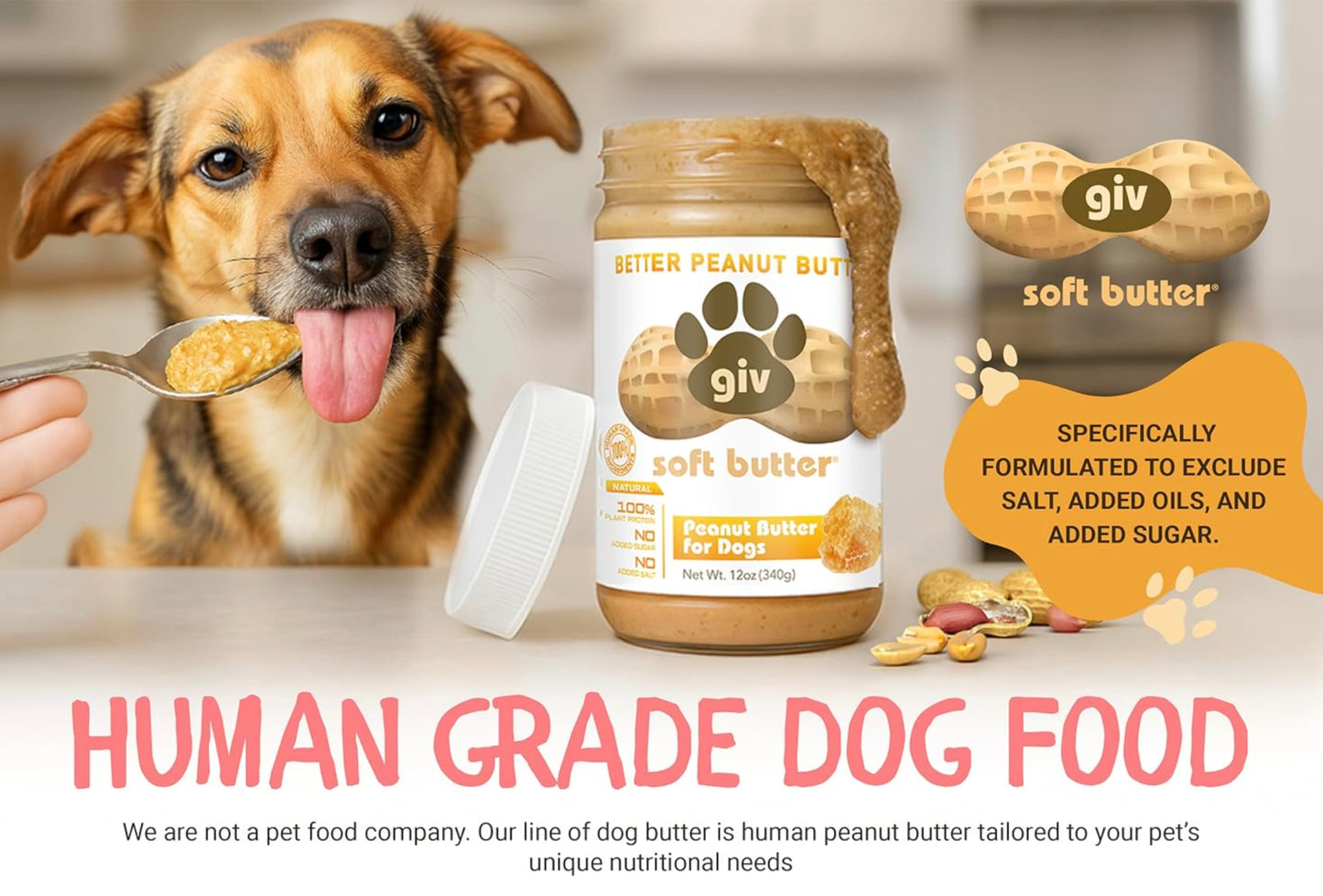 Dog Peanut Butter - All Natural Human Grade - 2 Ingredients (Peanuts & Honey) - Perfect for Pill Pockets, Lick Mat, Training Treats and Healthy Food, 4oz Pouches (Pack of 9)
