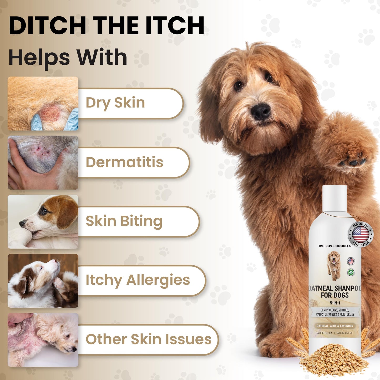 We Love Doodles Premium Oatmeal Shampoo & Detangler Spray for Dogs - Gentle For Itchy & Sensitive Skin, Soothing for Dry Skin, Moisturizing Anti-Itch, Leave-in Conditioner Tangle Remover - Made in USA