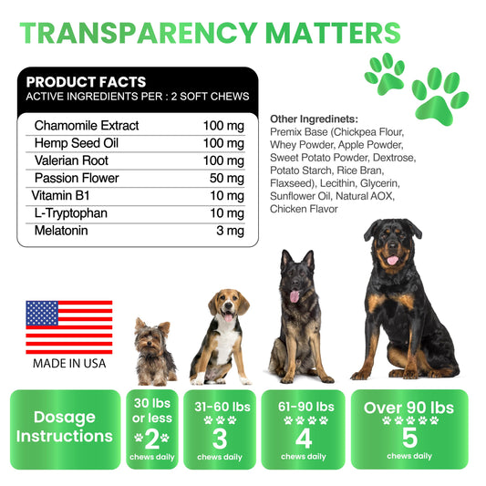 Grateful Pawz Hemp Calming Chews for Dogs - Dog Calming Chews - 170 Anxiety Relief Treats with Hemp Oil - Sleep Aid - Advanced Health Joint Support Supplement - Health & Wellness