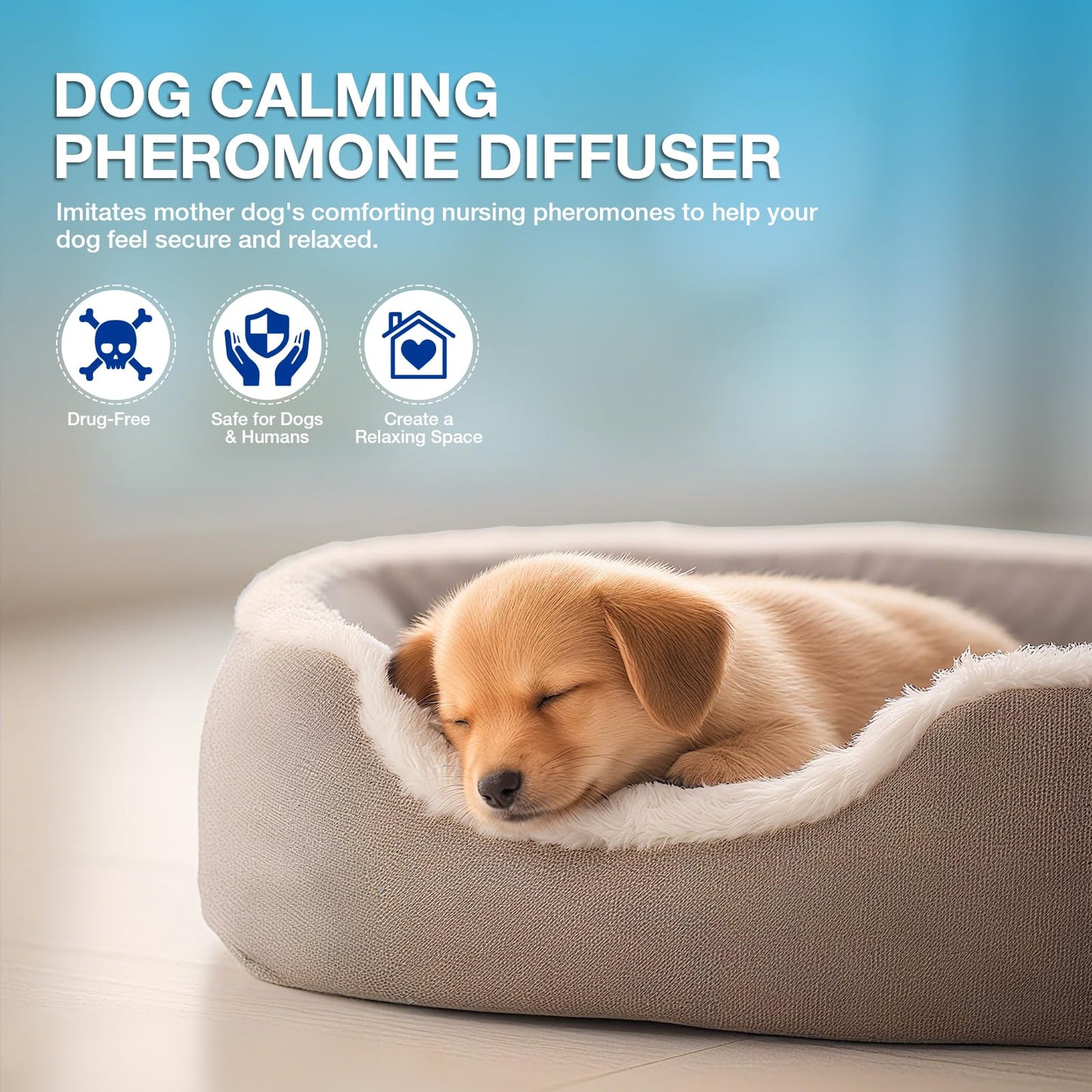 Dog Calming Pheromones Diffuser 3 in 1 Kit Appeasing Pheromone Diffuser to Calm (2 Plug in+2 Pack 48ml Refill) for Anxiety Relief Reduce Aggression Fighting Barking Stress 60 Day Supply(Tasteless)