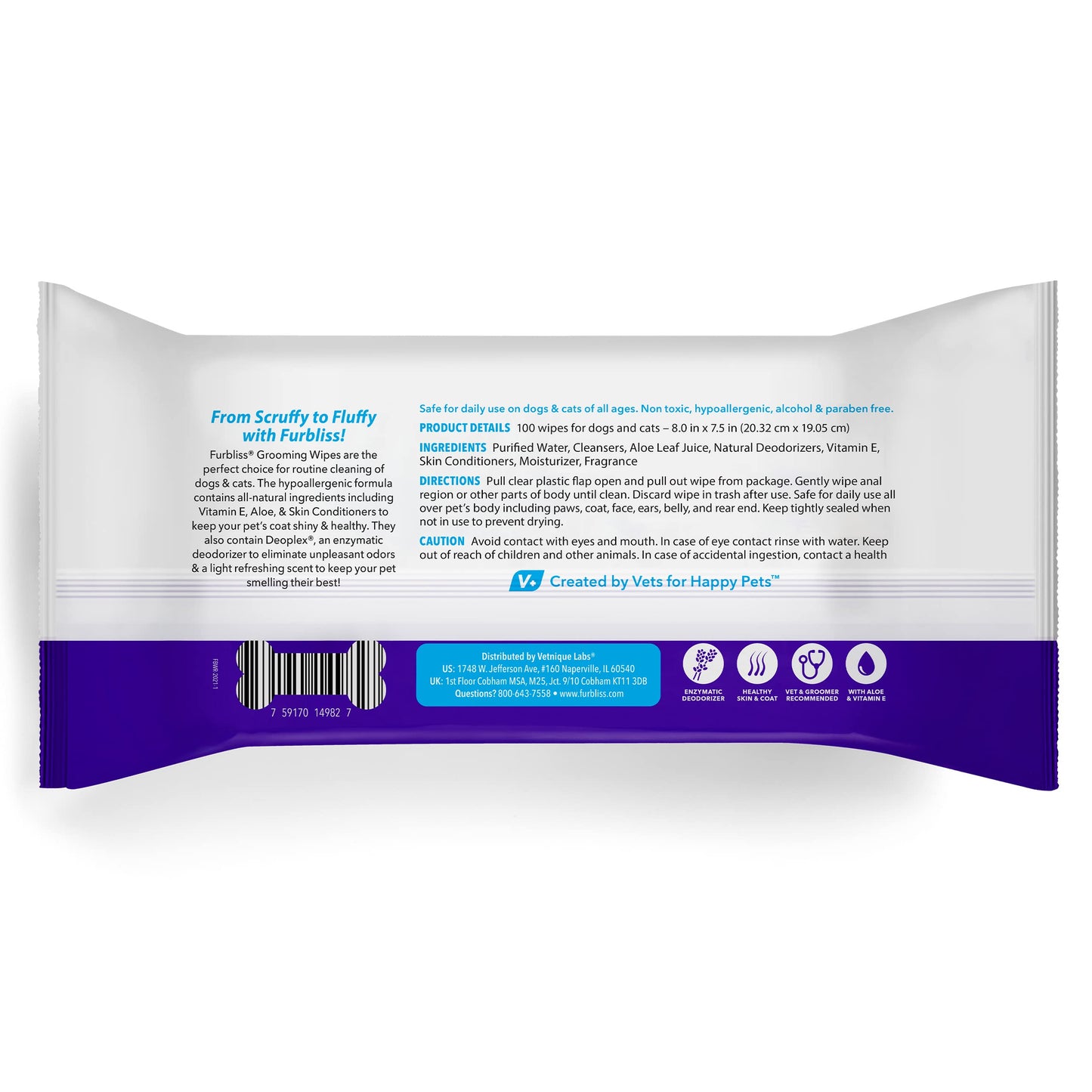 Vetnique Labs Furbliss Anti-Itch Soothing Oatmeal Shampoo 16oz & Furbliss Unscented Hygienic Grooming Pet Wipes (100 Ct) Bundle Anti-Itch Oatmeal Shampoo for Dogs, Hypoallergenic Wipes with Vitamin E