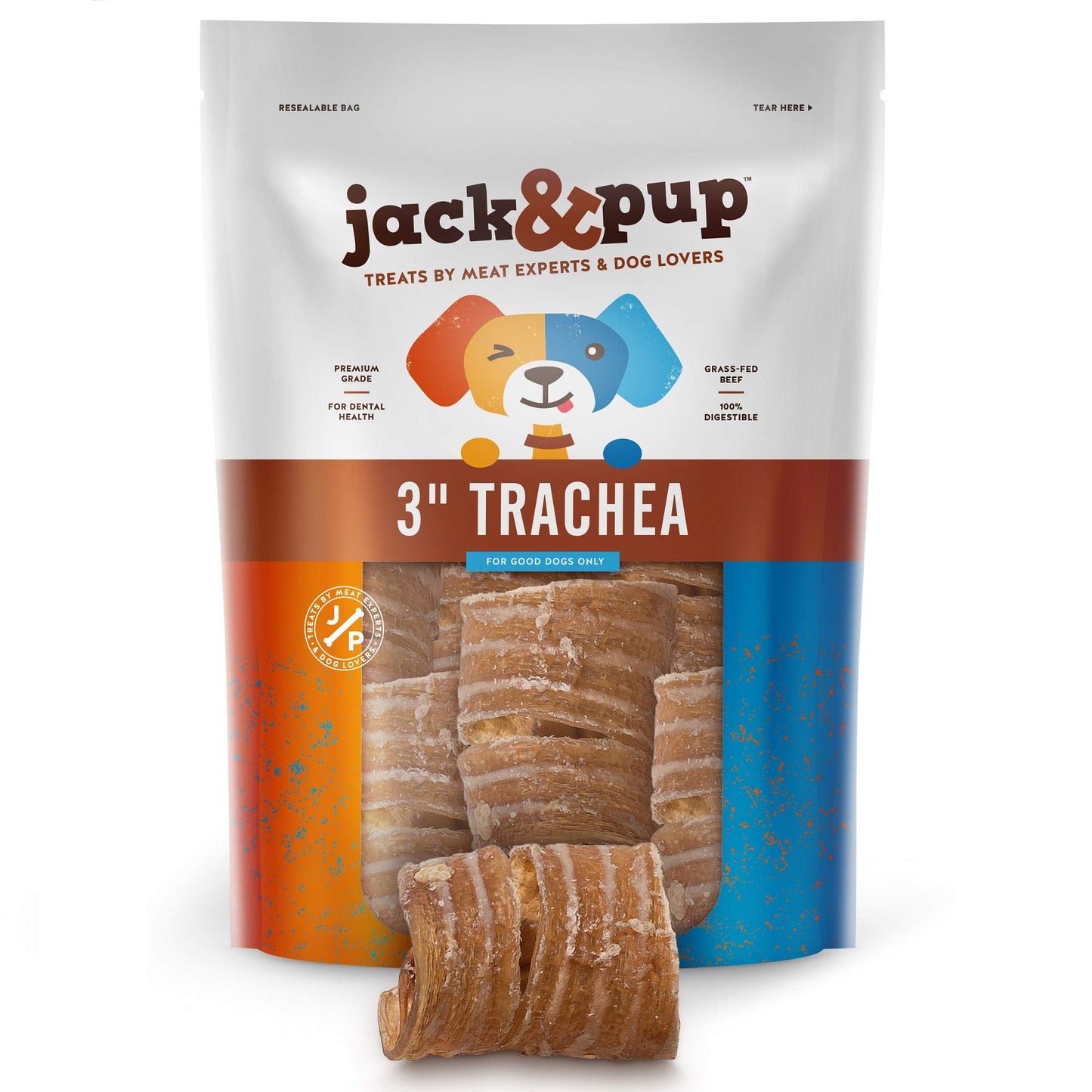 Jack&Pup Trachea Dog Chew - 3-inch Beef Trachea Bites for Dogs (16 oz) Natural Dog Treat for Dogs - Rich in Glucosamine and Chondroitin 100% Beef Chews