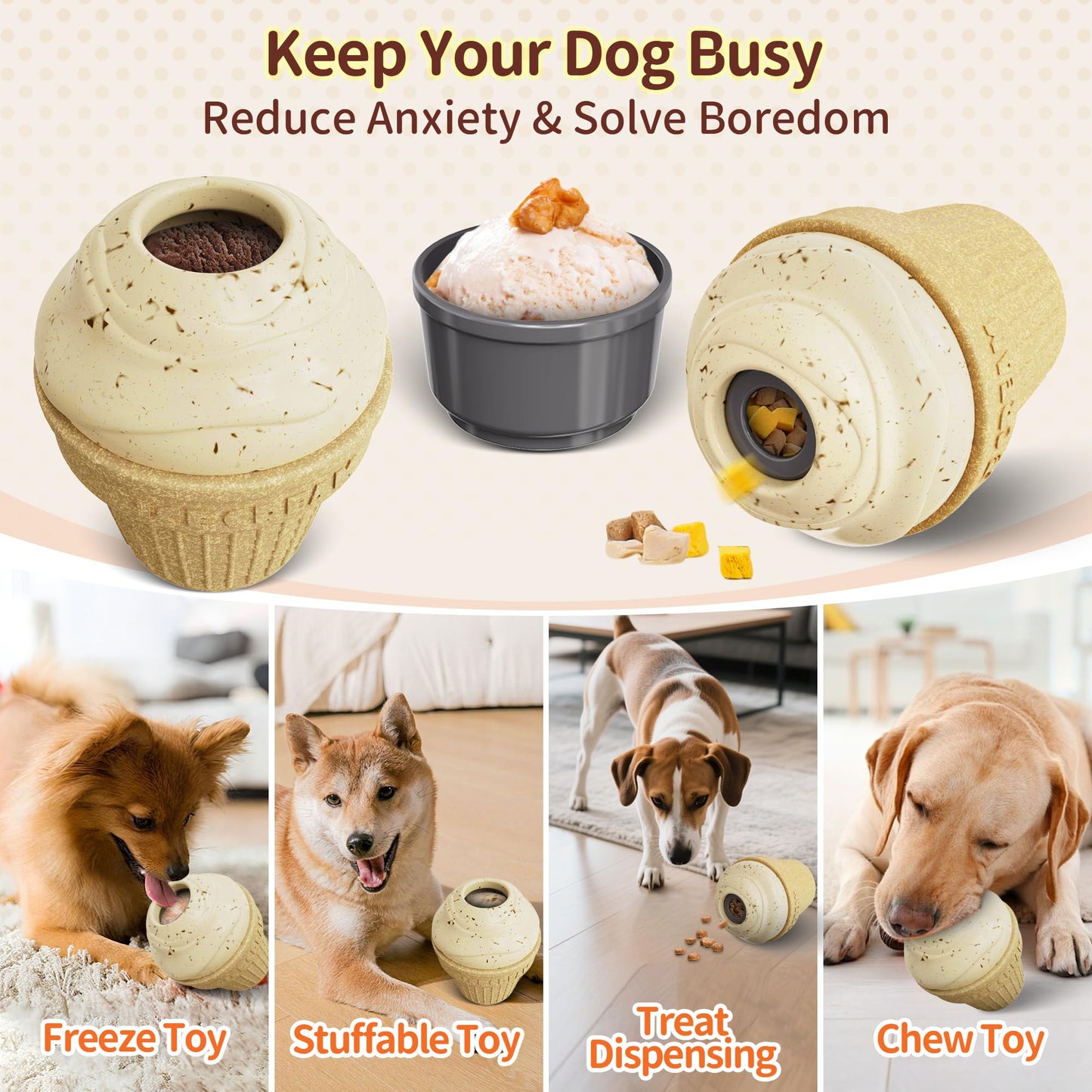 FULUPET Dog Treat Dispenser Toy Interactive, Frozen Treat Toy Reduces Anxiety, Chew Toys for Aggressive Chewers, Birthday Enrichment Toy, Dog Treat Toys to Keep Them Busy for All Breeds