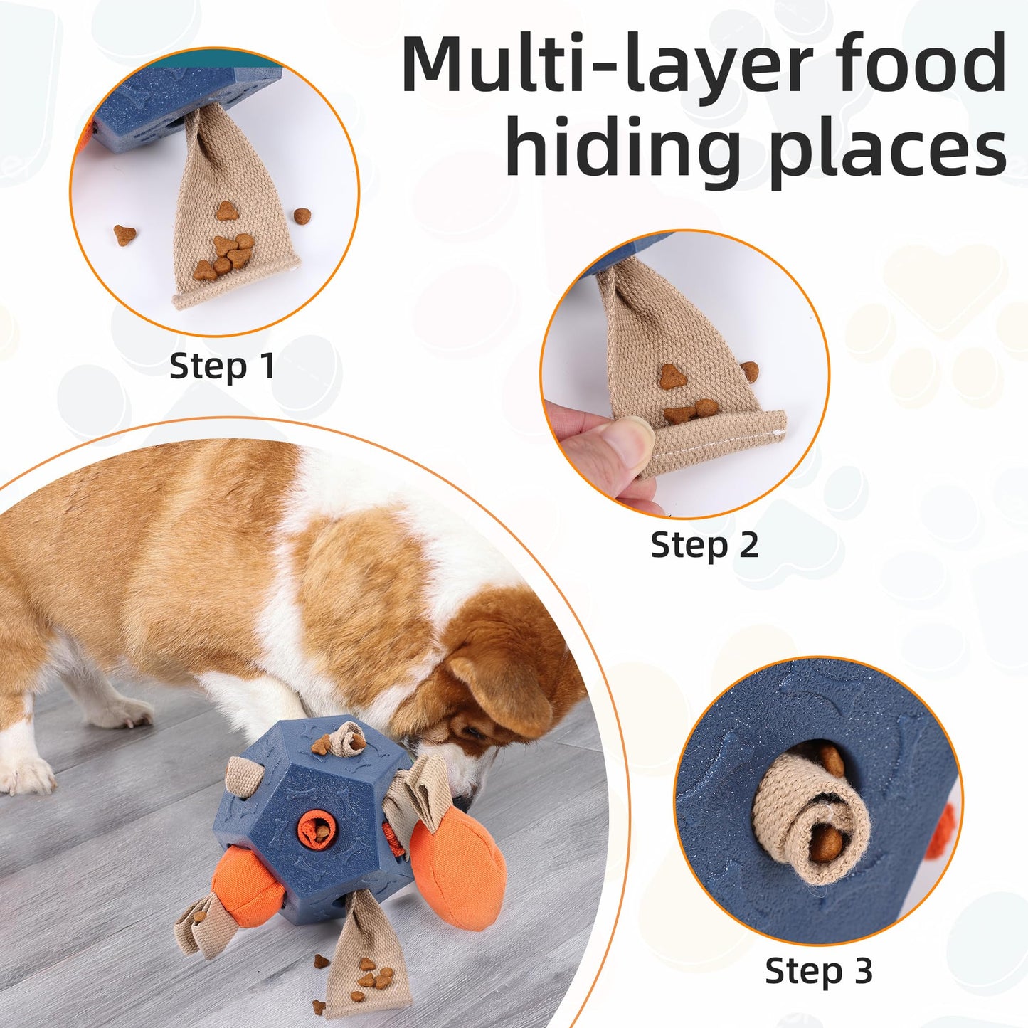 Dog Snuffle Ball - Upgrade Ball Interactive Puzzle Dog Toys, Foraging Truffle Pads Puppy Snack Dispenser Slow Feeder Suitable for Any Size Pet with Squeaky Carrot Toys (Blue)