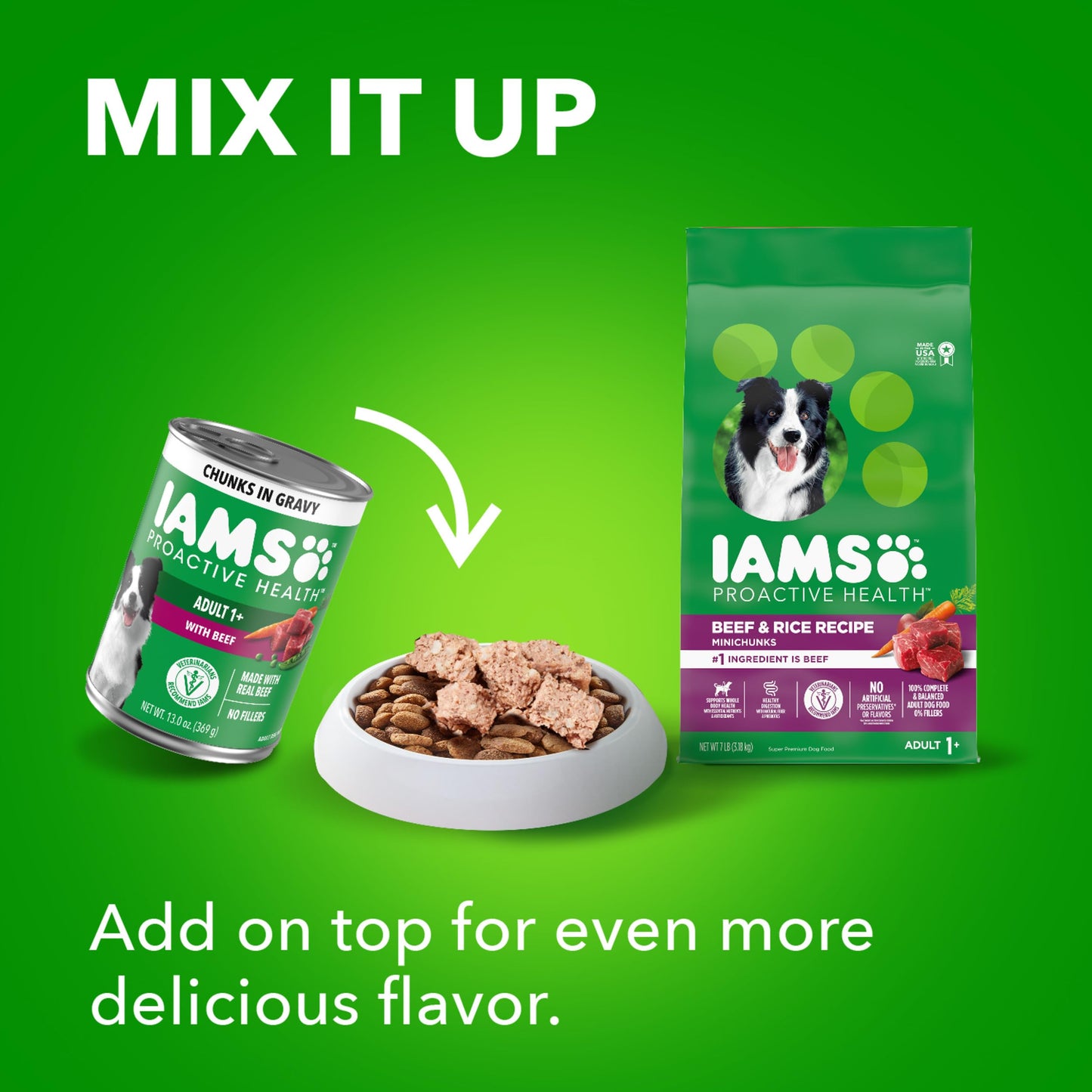 IAMS Proactive Health Adult Wet Dog Food Chunks in Gravy, Beef Recipe, 13 oz. Cans (12 Count, Pack of 1)