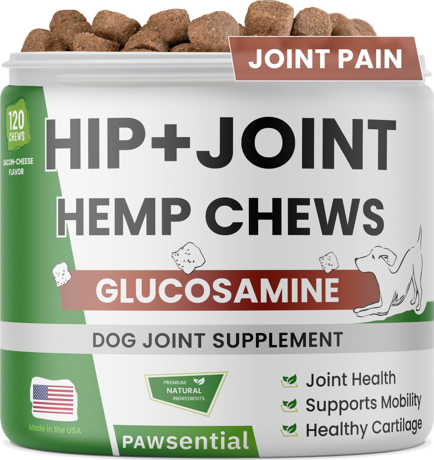 Advanced Hemp Hip & Joint Supplement for Dogs - Glucosamine for Dogs - Dog Joint Pain Relief Treats - Chondroitin Turmeric MSM Hemp Oil - Hemp Treats for Joint Health - Senior Mobility Support Chew