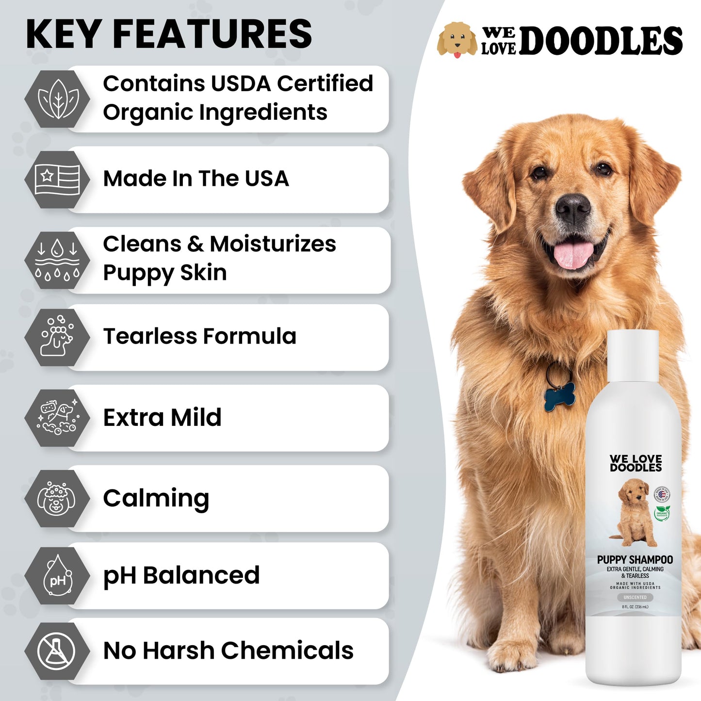 We Love Doodles Puppy Shampoo & Conditioner and Dog Cologne | Organic Ingredients | Sensitive & Itchy Skin Wash | Long Lasting After Bath | Puppies Odor Eliminator Spray | Made in USA