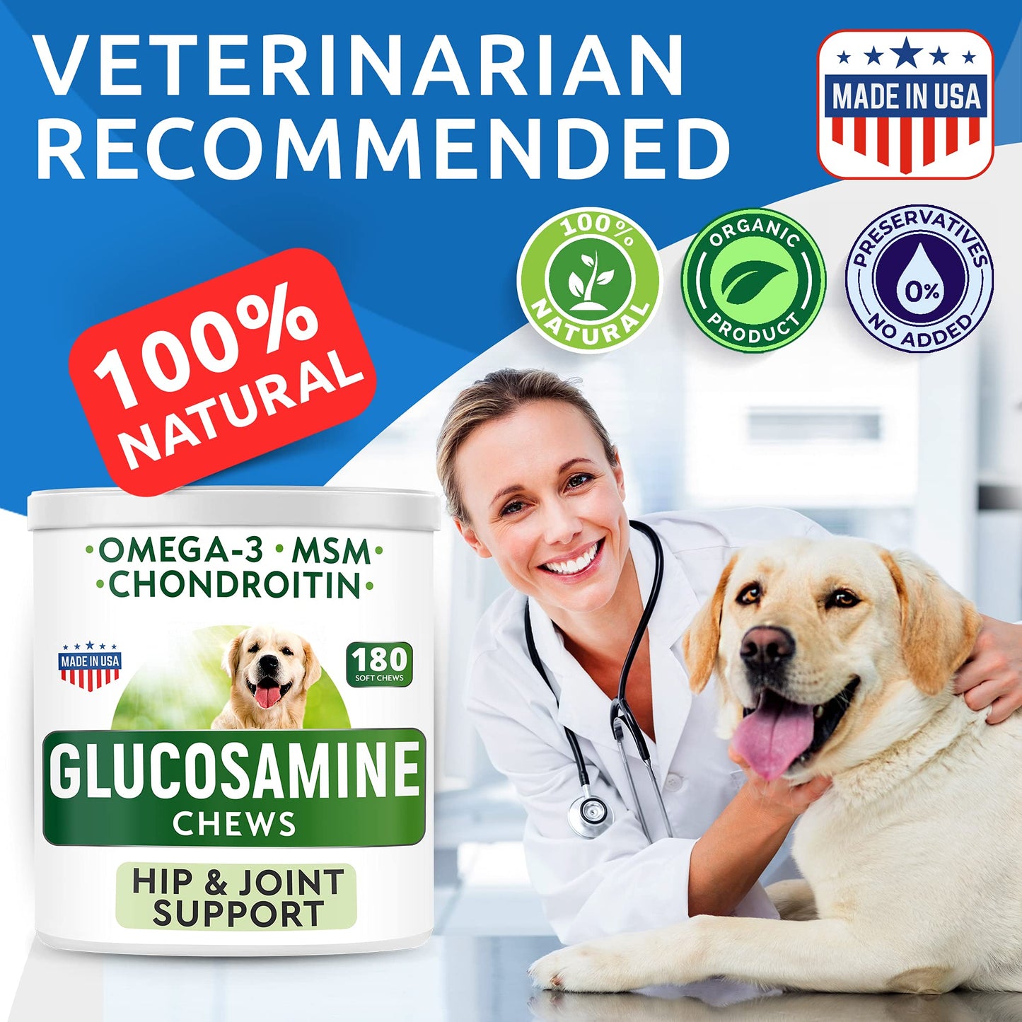 Glucosamine Dog Chews Bundle - Joint Pain Relief Supplement - Advanced Hip & Joint Support Formula with Chondroitin, MSM, Omega-3 - Hip & Joint Care - Made in USA - Bacon + Chicken Flavor - 300 Chews