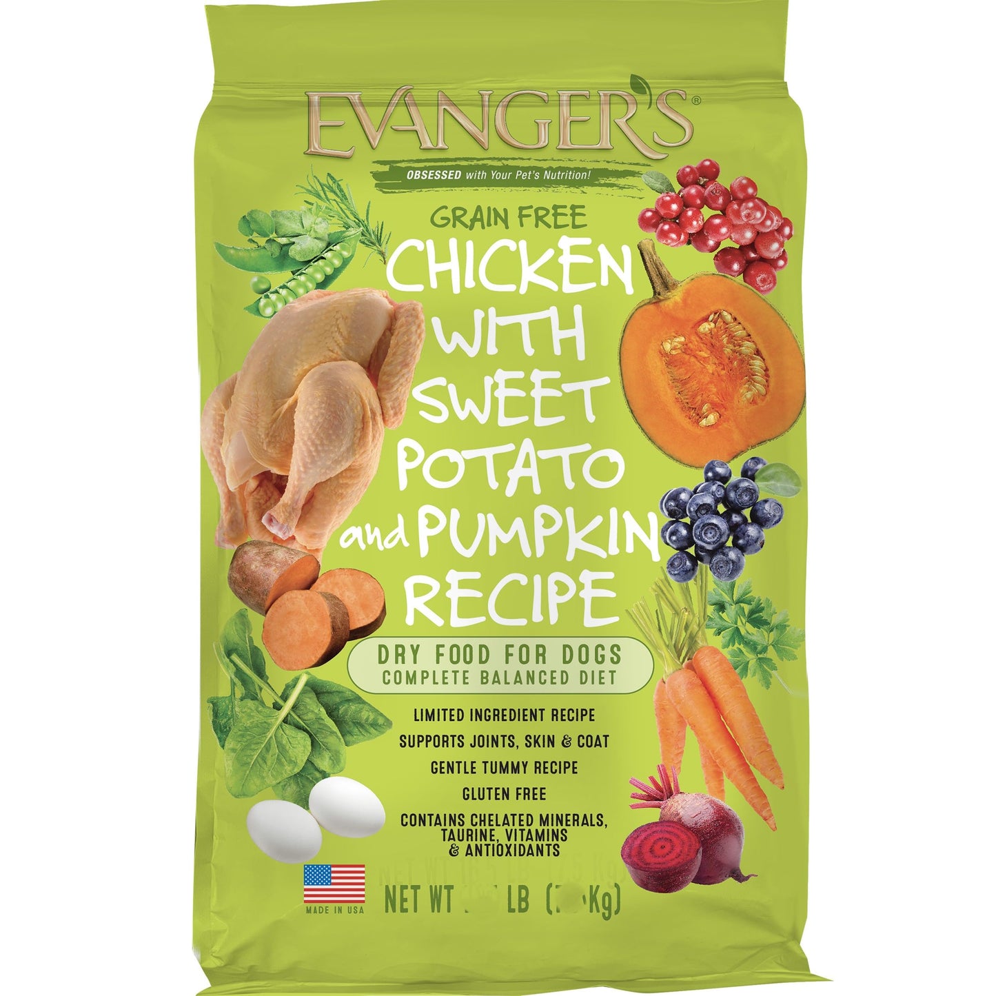 Evanger's Grain Free Chicken with Sweet Potato & Pumpkin Dry Food for Dogs – 4.4 lb – Fresh Deboned Chicken, Probiotics, Omegas 3 & 6, Grain-Free, All Life Stages