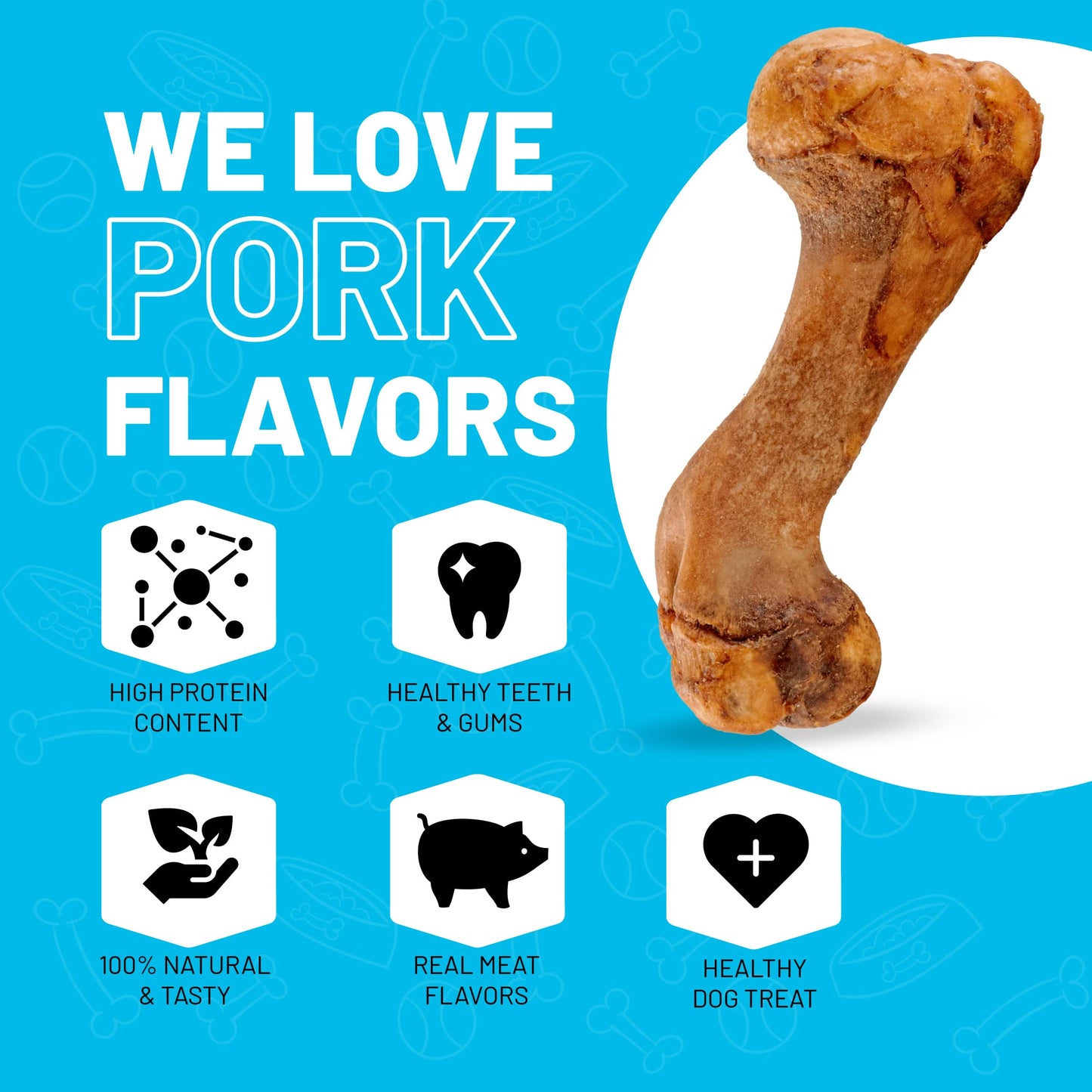 Sitka Farms Pork Femur Premium Dog Bones - 10 Count - Real Smoked Meaty Bones for Medium and Large Dogs - Alternative to Bully Sticks - Teeth Cleaner for Aggressive Chewers